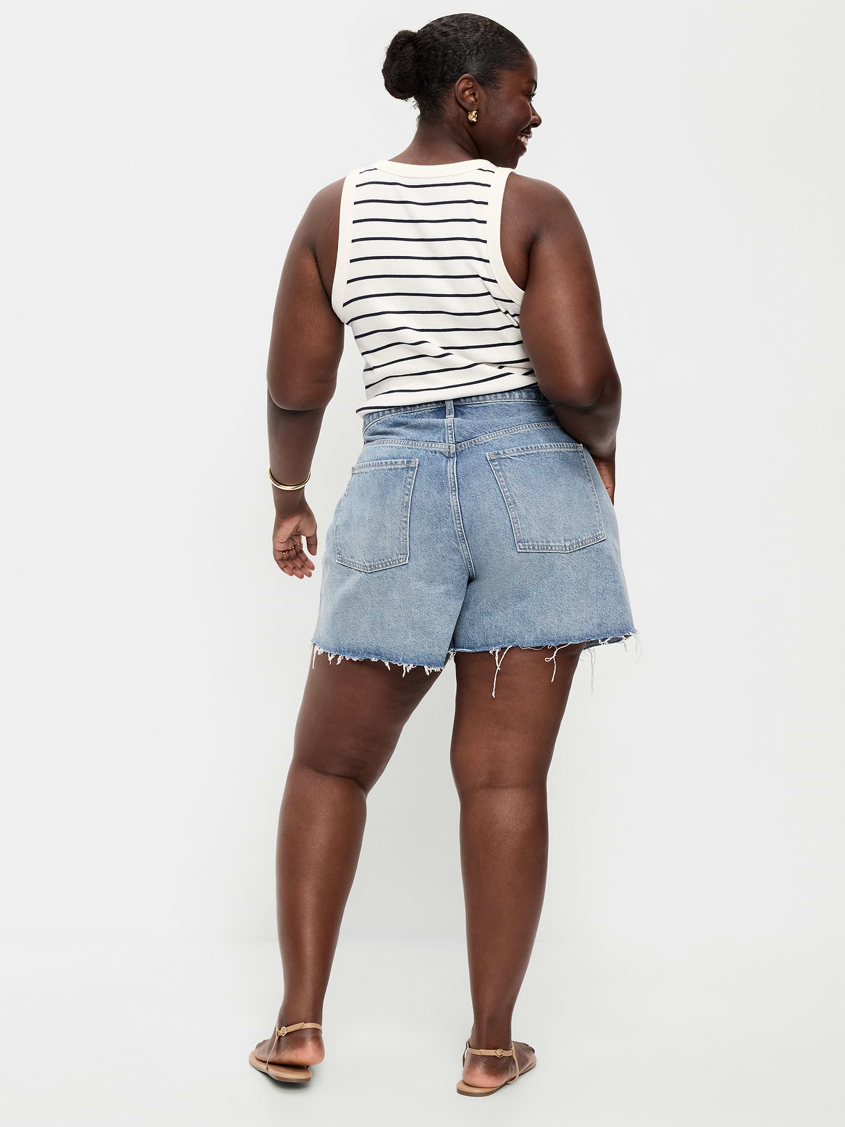 Curvy High-Waisted Baggy Jean Cut-Off Shorts -- 5-inch inseam - Riley Repair
