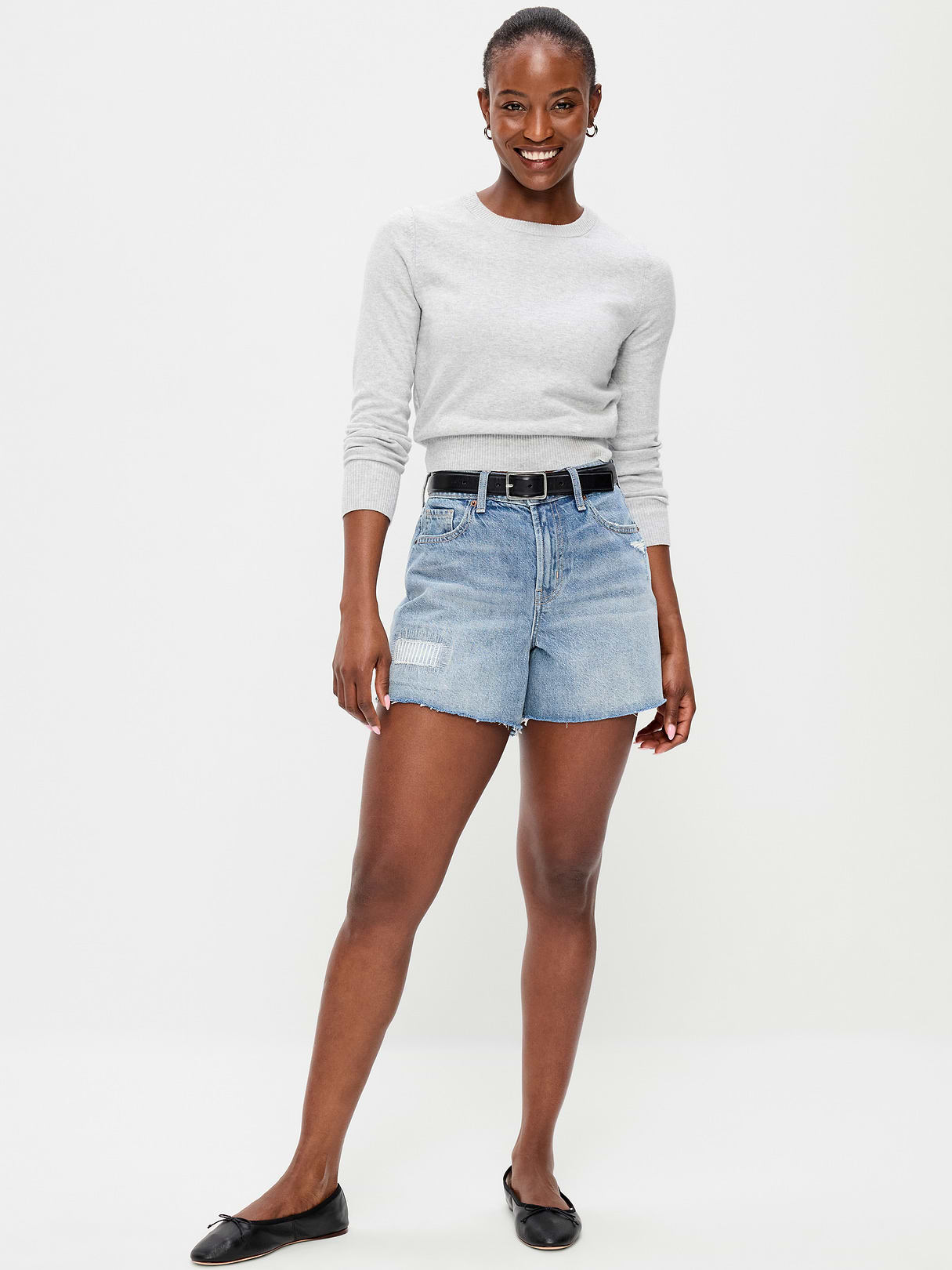 Curvy High-Waisted Baggy Jean Cut-Off Shorts -- 5-inch inseam - Riley Repair