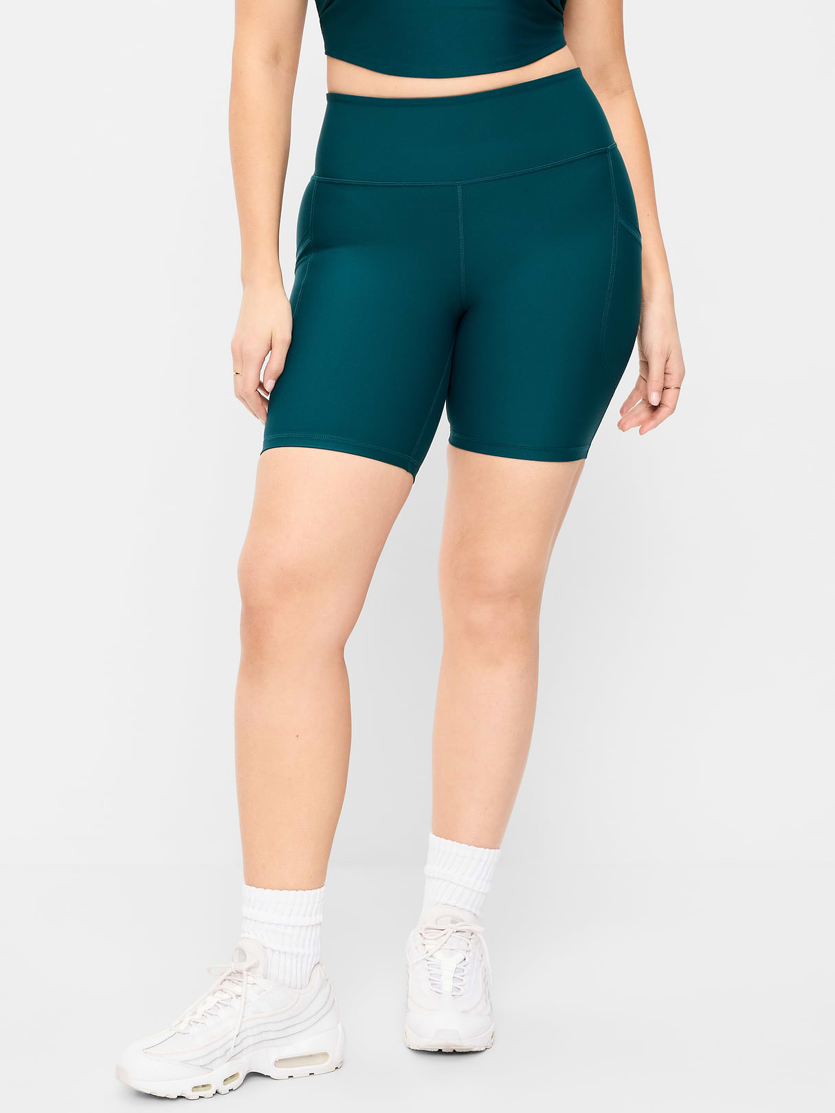 High-Waisted PowerSoft Biker Shorts -- 8-inch inseam - Jet Stream