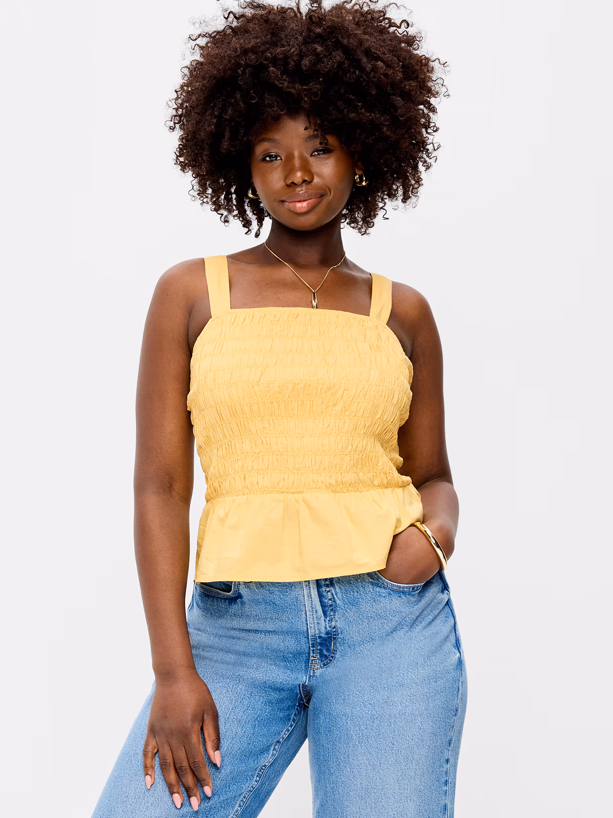 Smocked Peplum Tank Top - Sunbeam