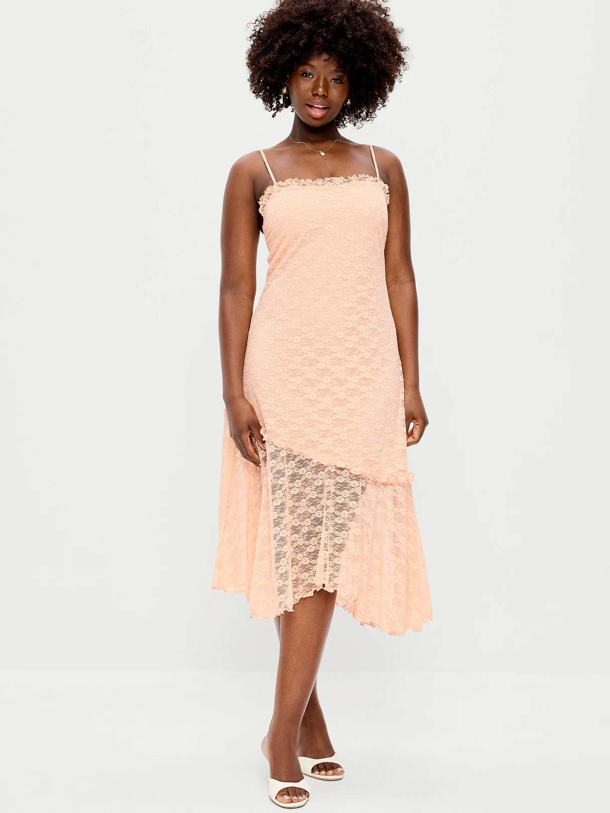 Fit & Flare Lace Midi Dress - Peach Gelato
