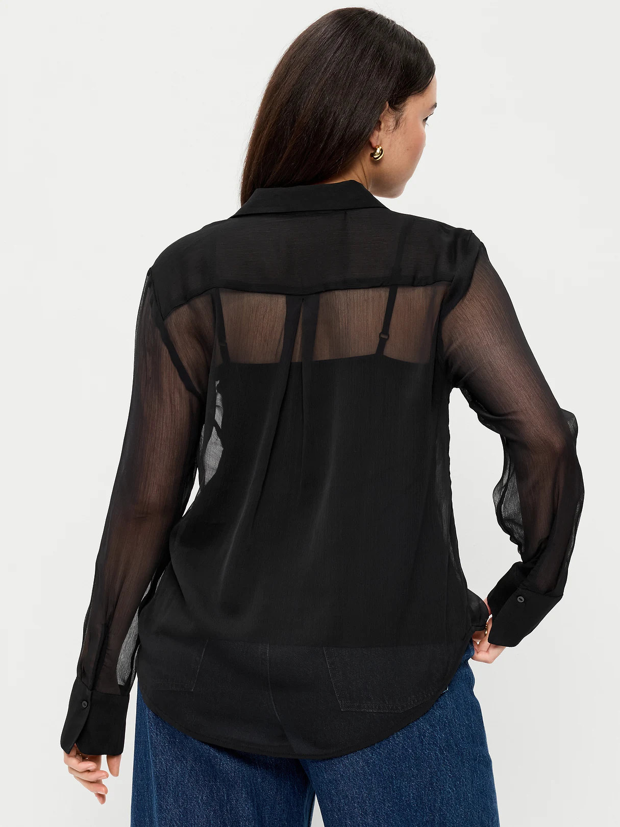 Chiffon Sheer Button-Down Shirt - Black Jack