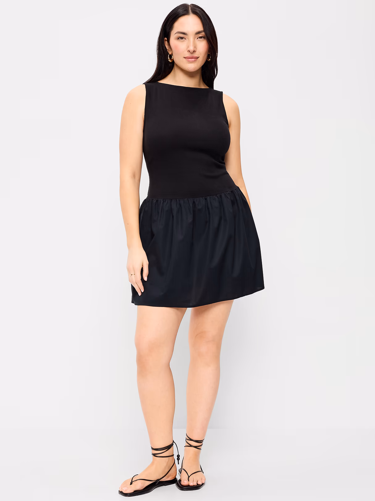 Mixed Media Drop-Waist Mini Dress - Black Jack