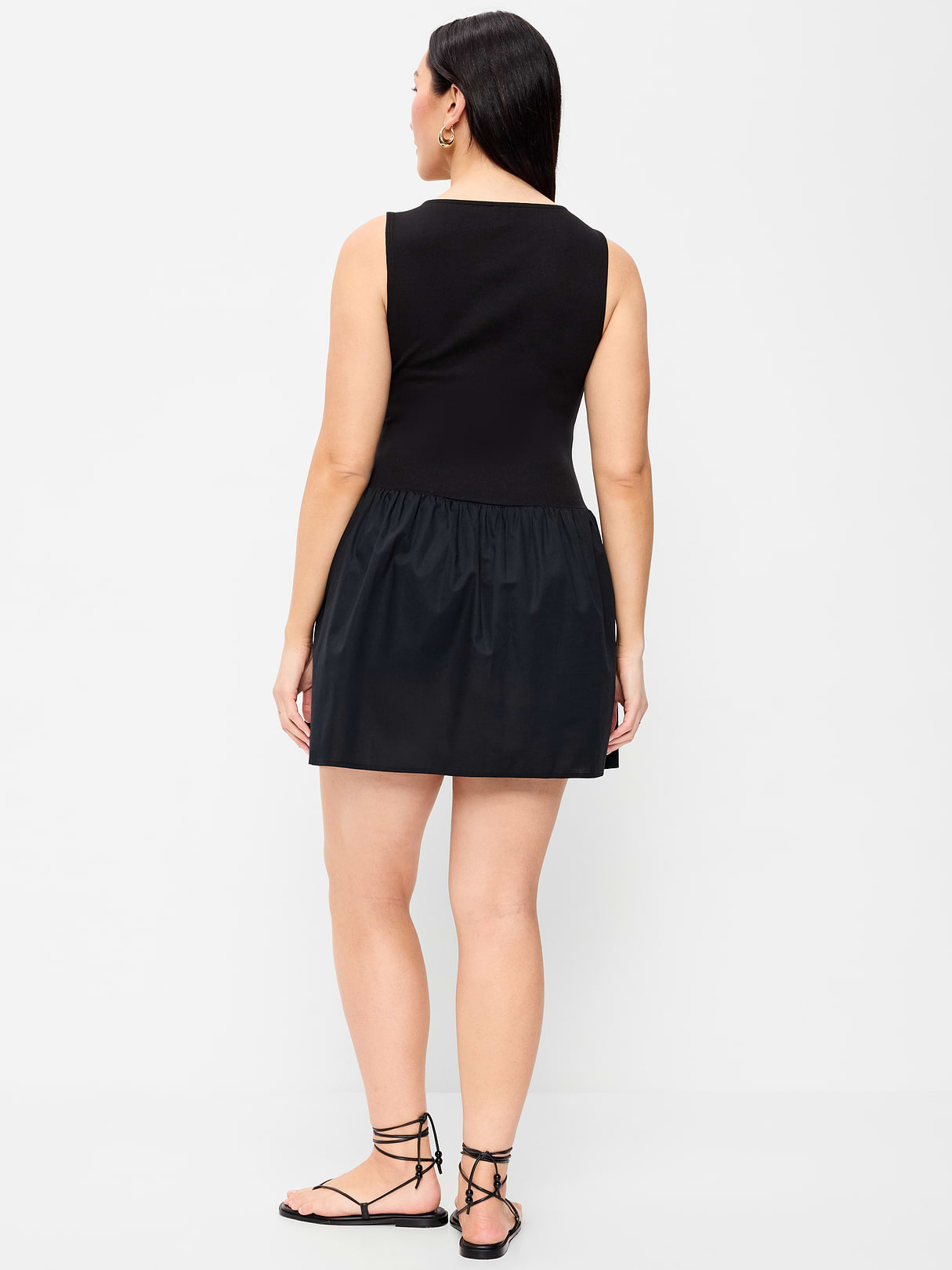 Mixed Media Drop-Waist Mini Dress - Black Jack