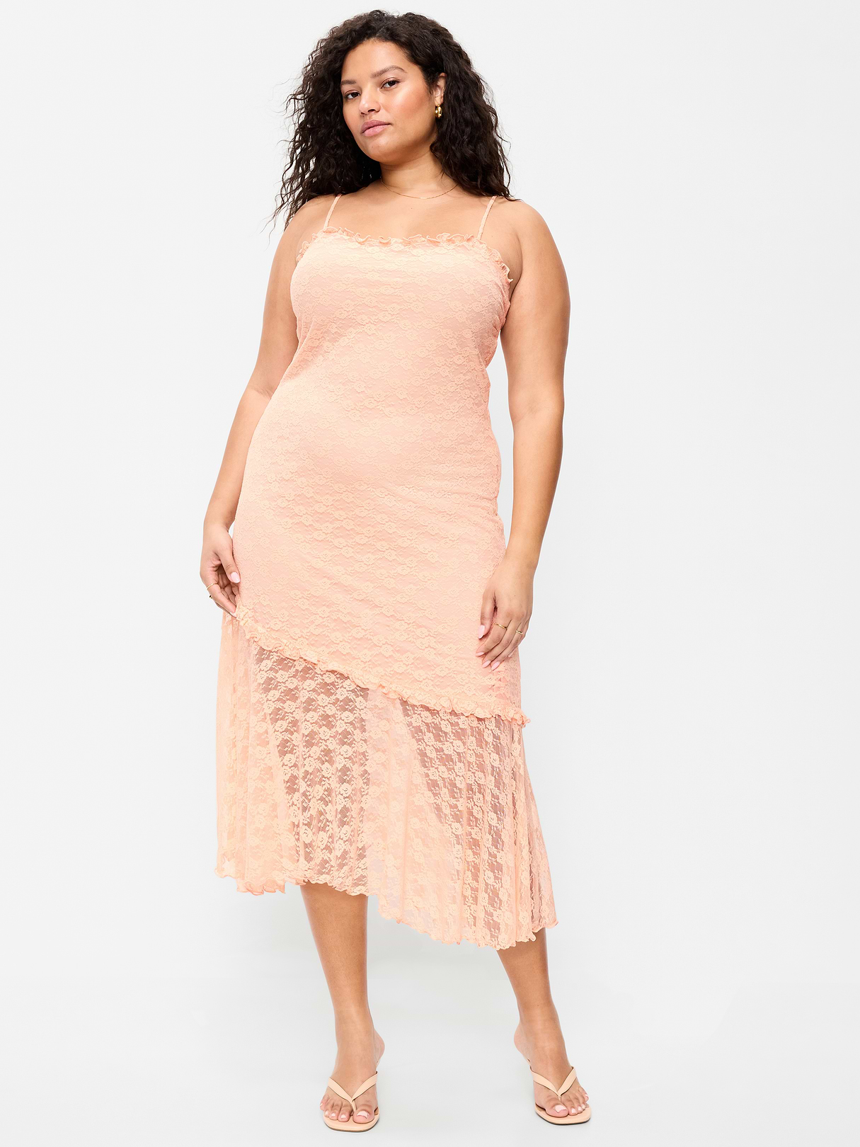 Fit & Flare Lace Midi Dress - Peach Gelato