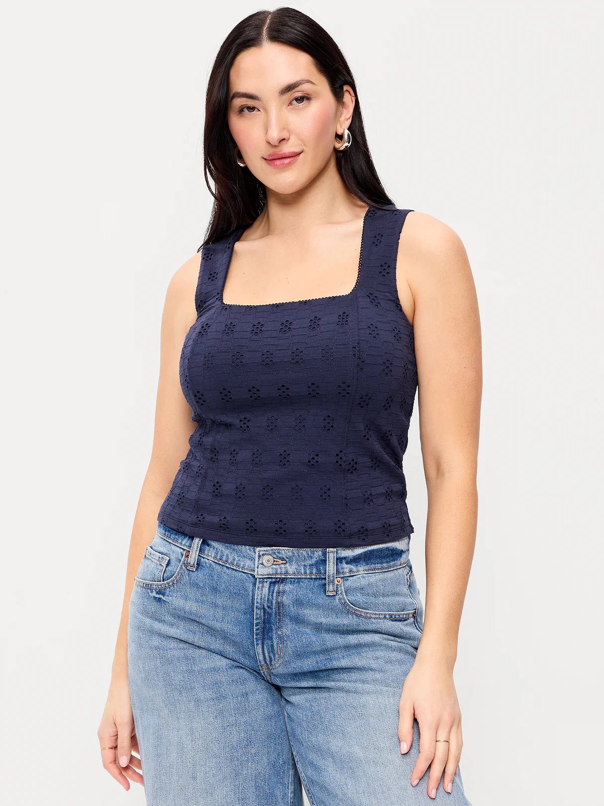 Seamed-Bodice Eyelet Tank Top - Arctic Depth