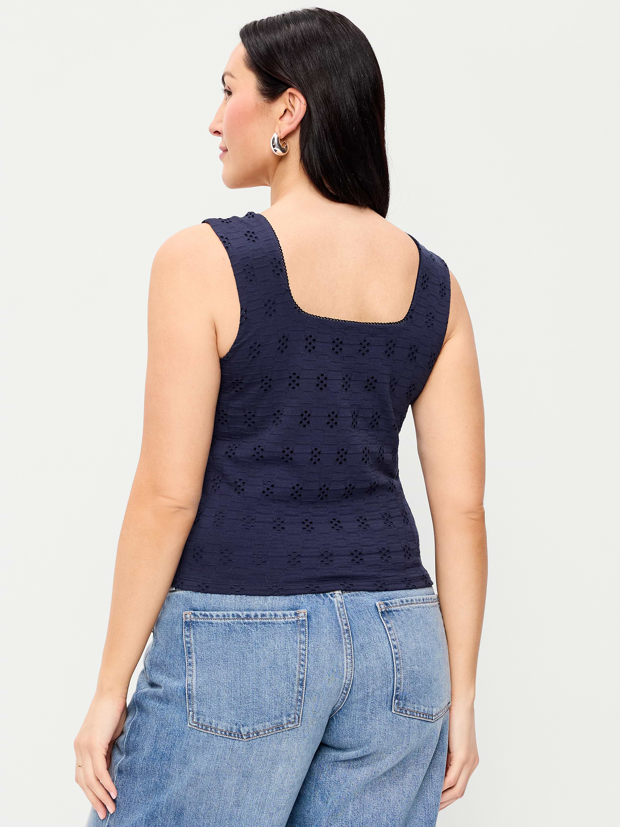 Seamed-Bodice Eyelet Tank Top - Arctic Depth