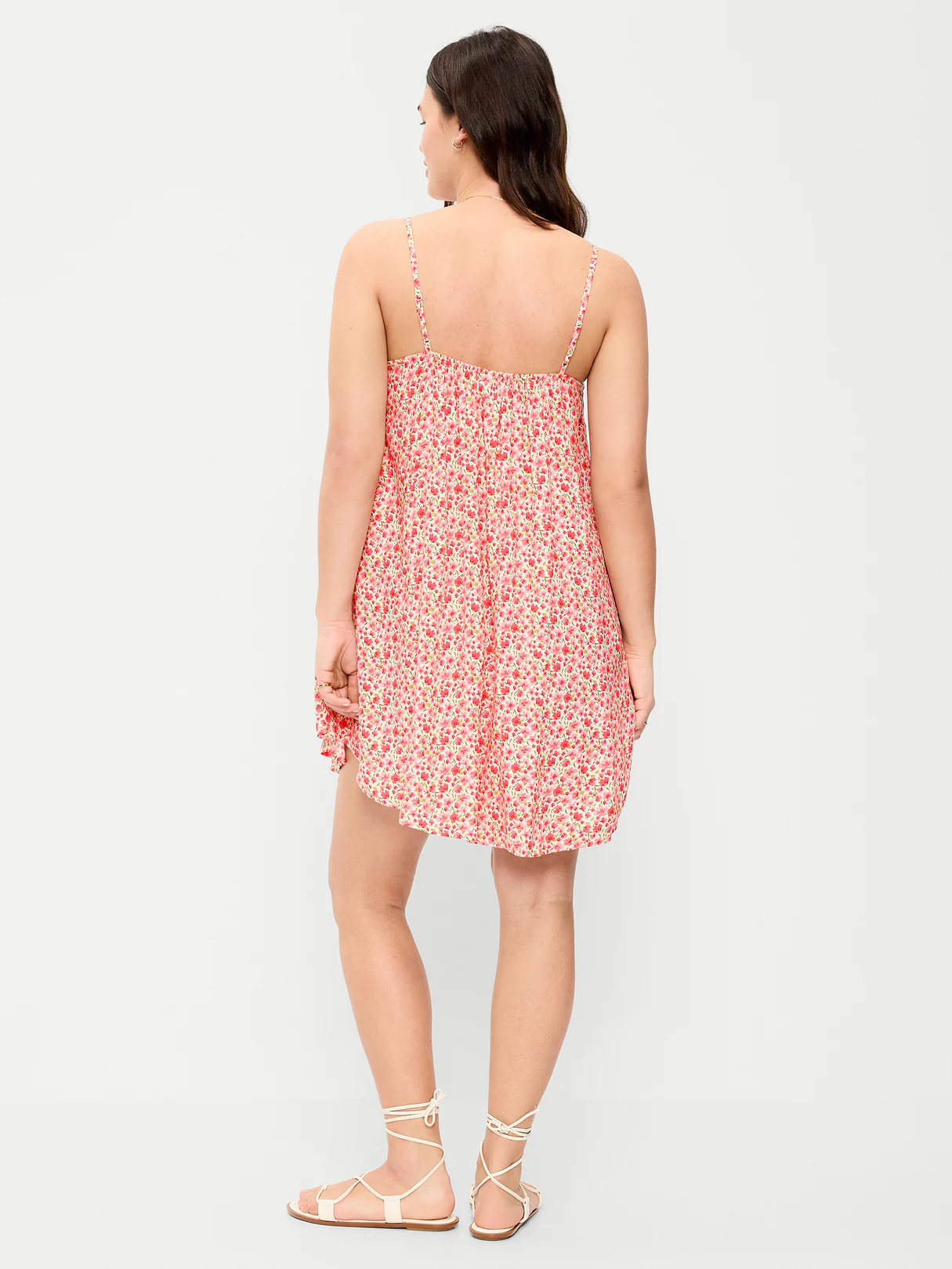 Ruffle-Trim Asymmetrical Mini Dress - Pink Ditsy Floral
