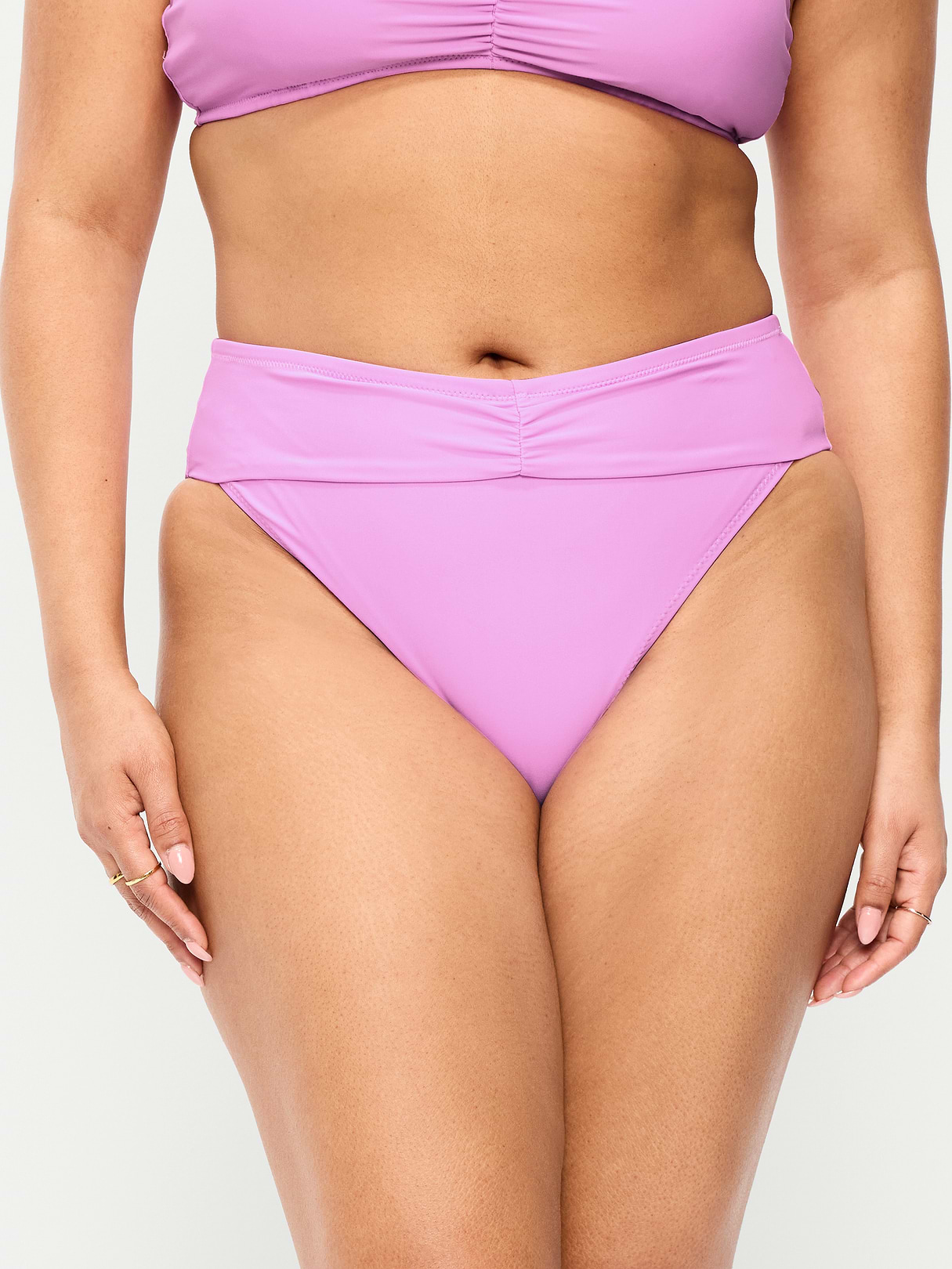 High-Waisted Cinched Bikini Swim Bottoms - Rock Rose