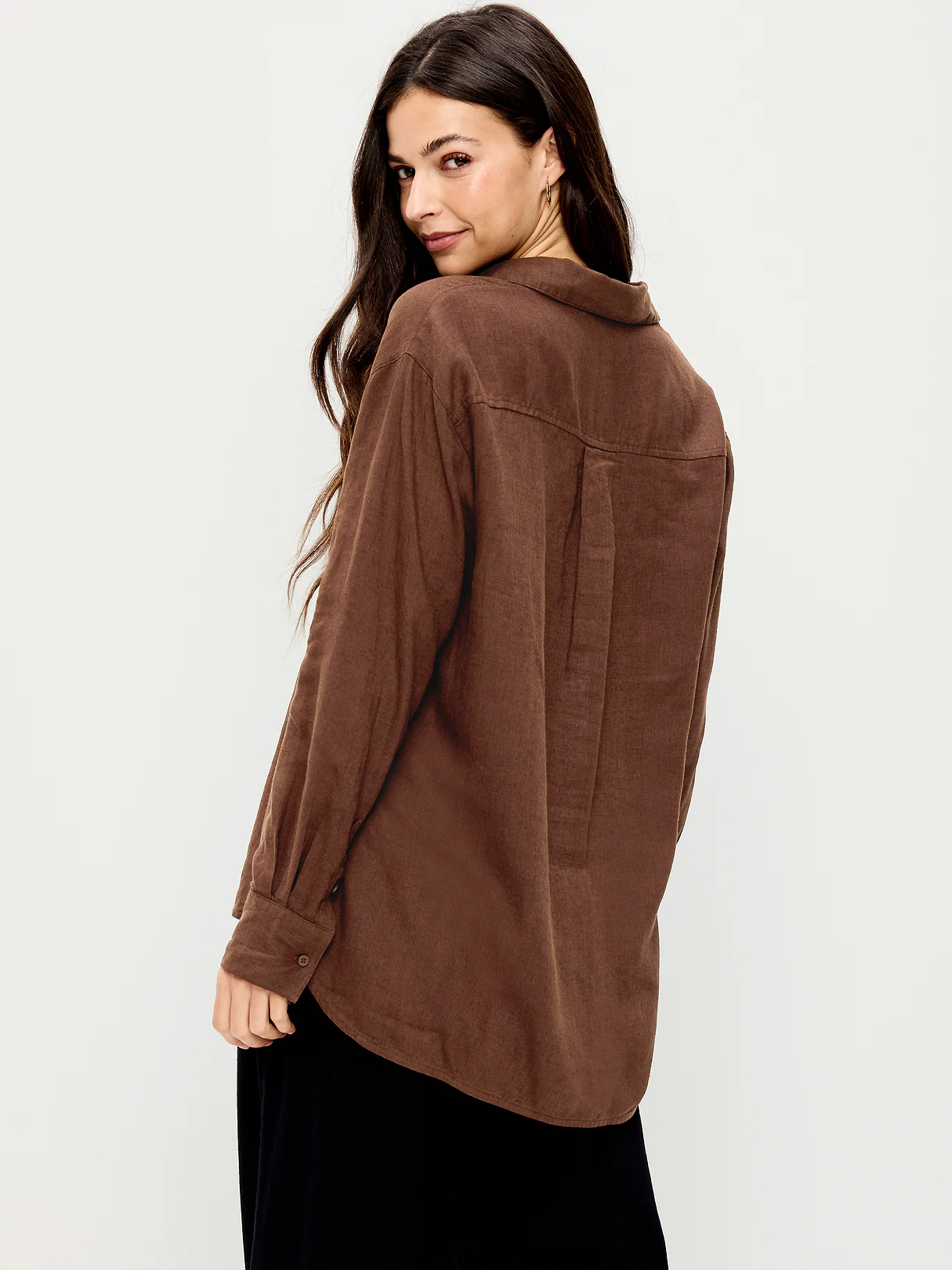 Linen-Blend Loose Button-Down Shirt - Peppercorn