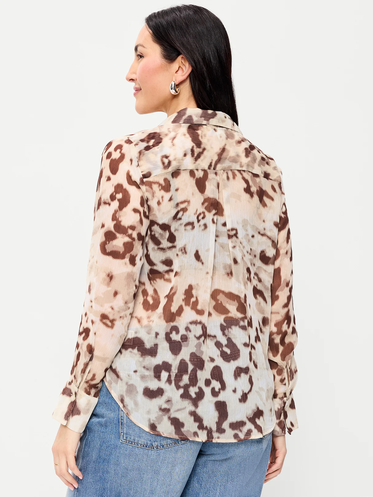 Chiffon Sheer Button-Down Shirt - Animal Print
