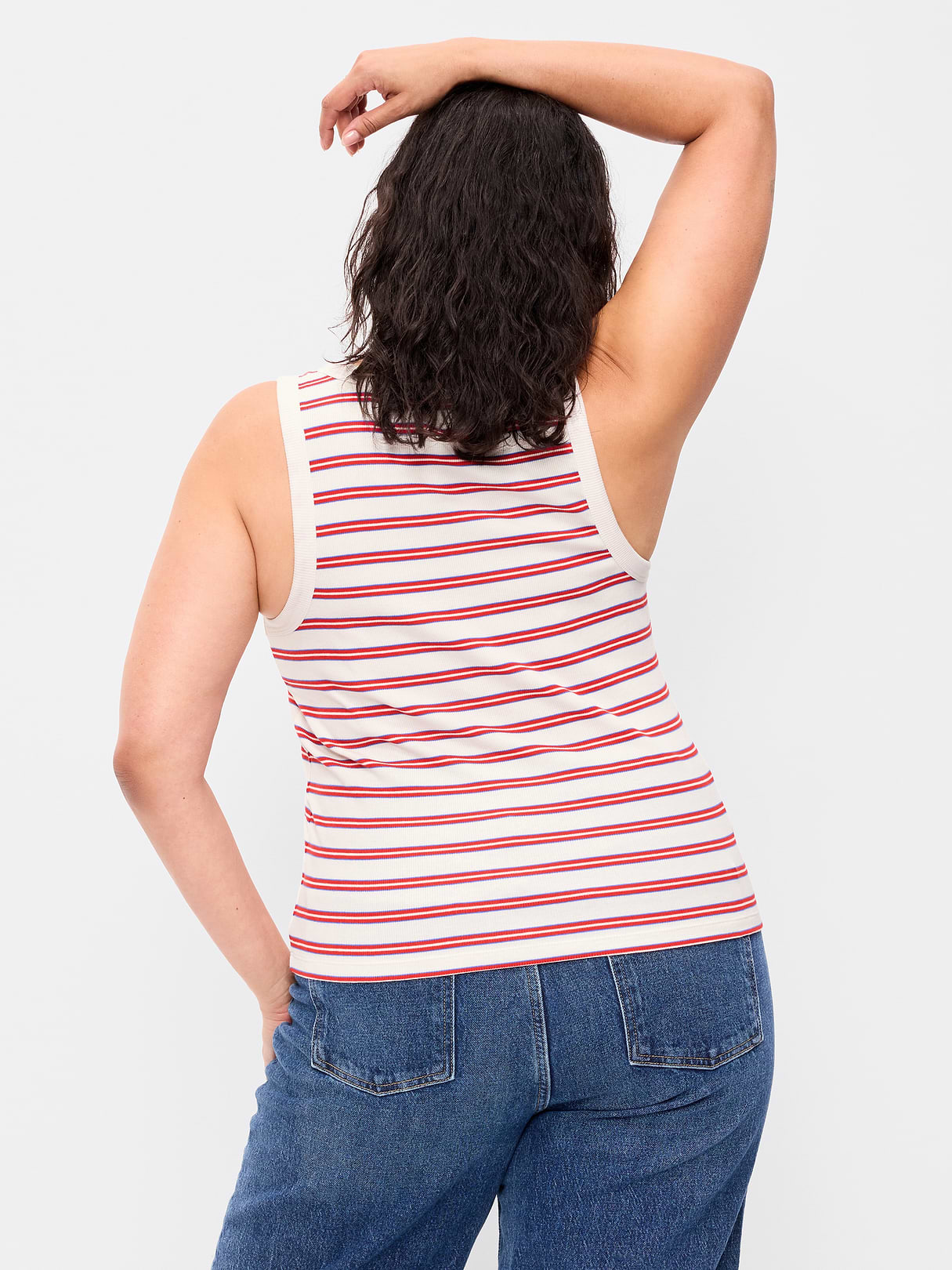 Lace-Up Tank Top - Red Blue Stripe