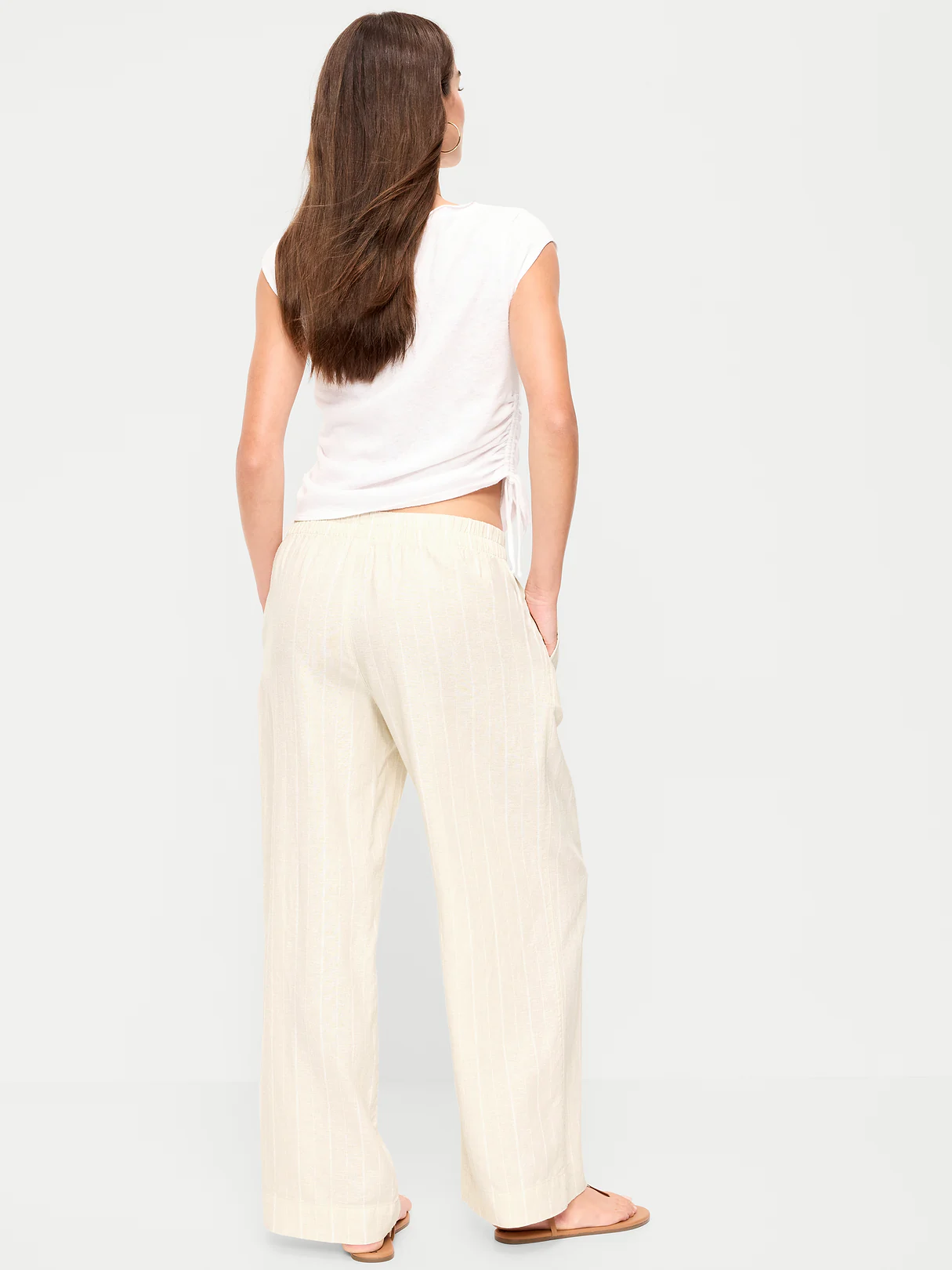 High-Waisted Linen-Blend Super Wide-Leg Pants - Neutral Stripe