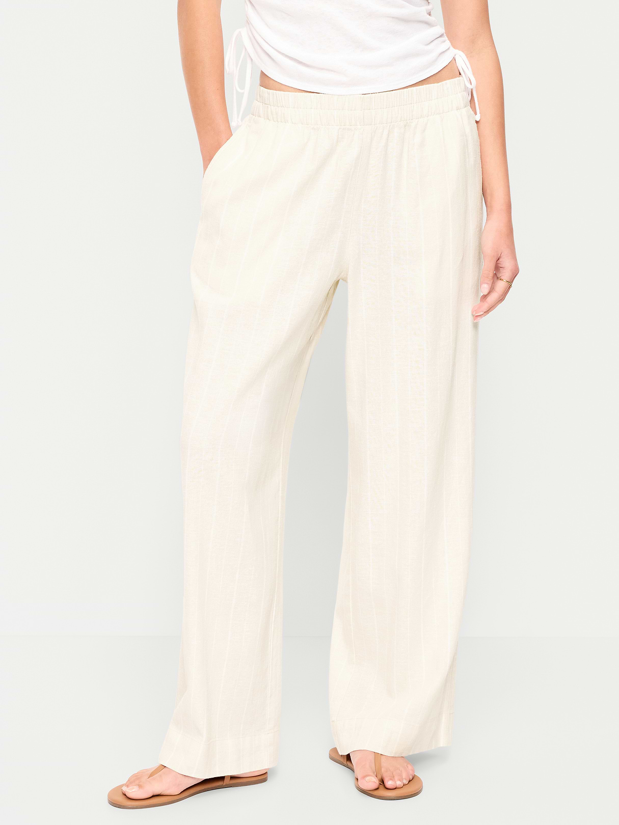 High-Waisted Linen-Blend Super Wide-Leg Pants - Neutral Stripe