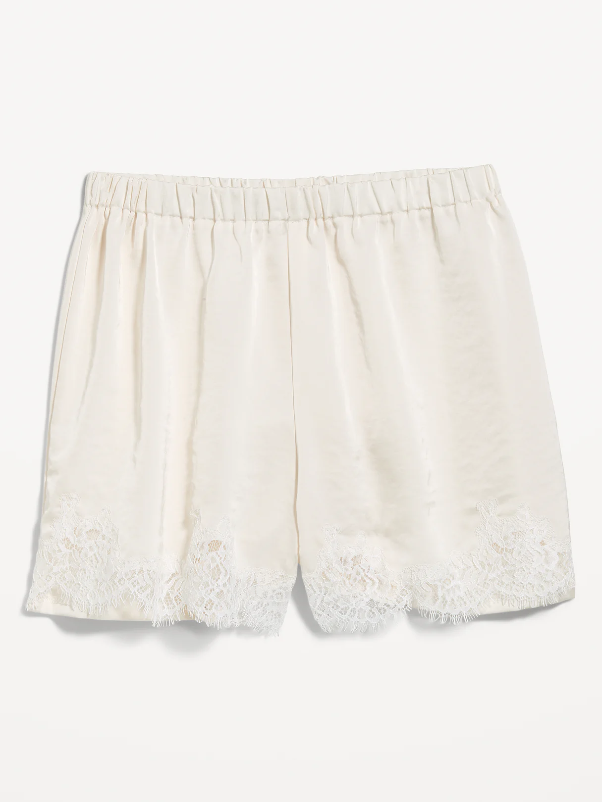 High-Waisted Lace-Trim Satin Shorts - Champagne