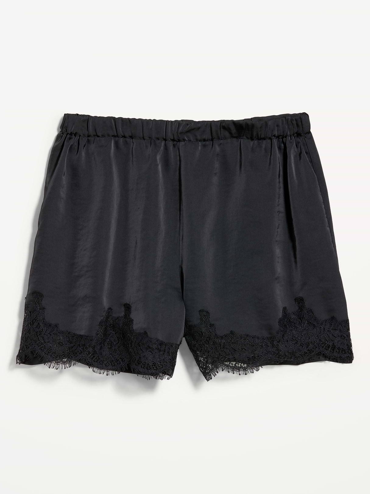 High-Waisted Lace-Trim Satin Shorts - Black Jack