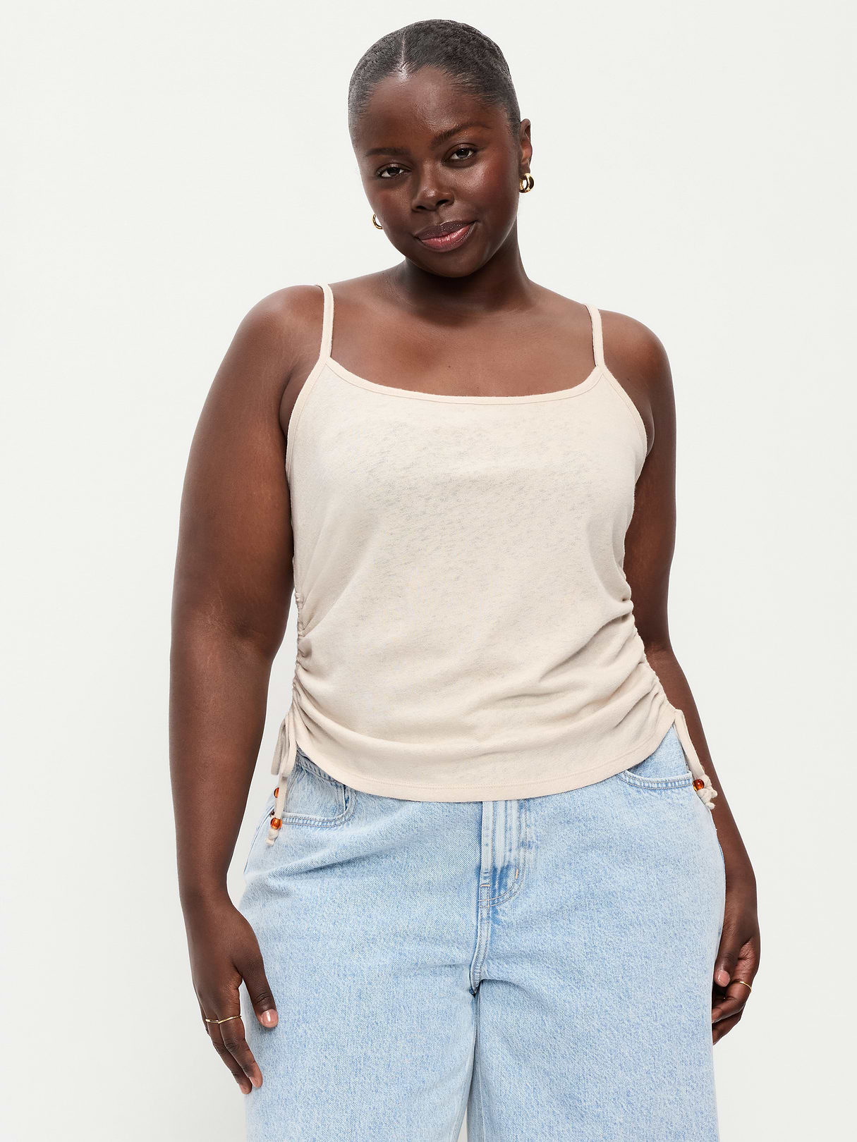Shirred Side Cami Tank Top - Wish Bone