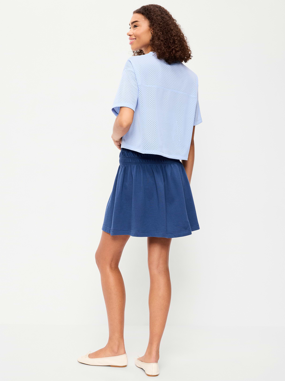 SoSoft Terry Smocked-Waist Mini Skirt - Pacific Blue