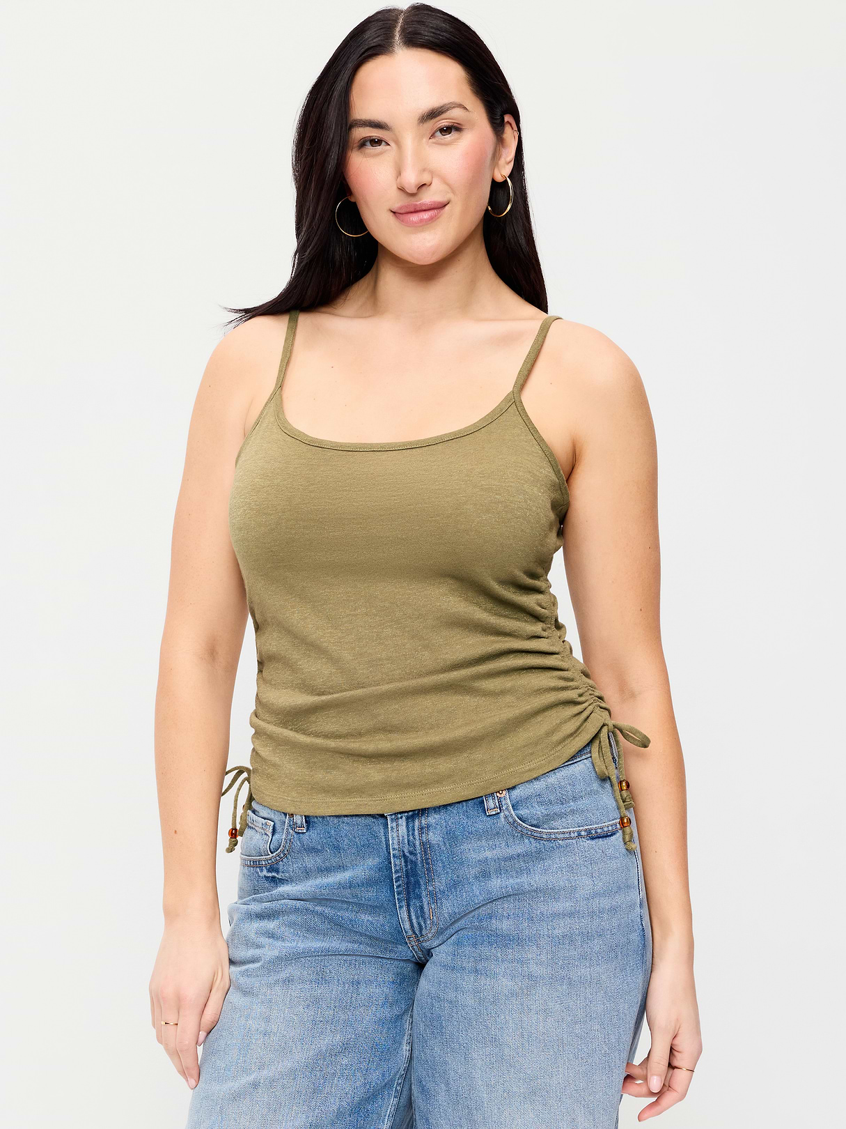 Shirred Side Cami Tank Top - Kombu