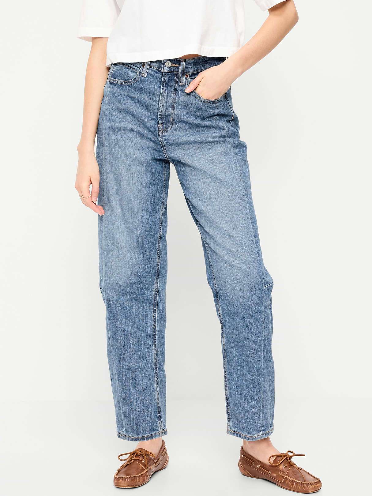High-Waisted Baggy Barrel Ankle Jeans - Baby Blue