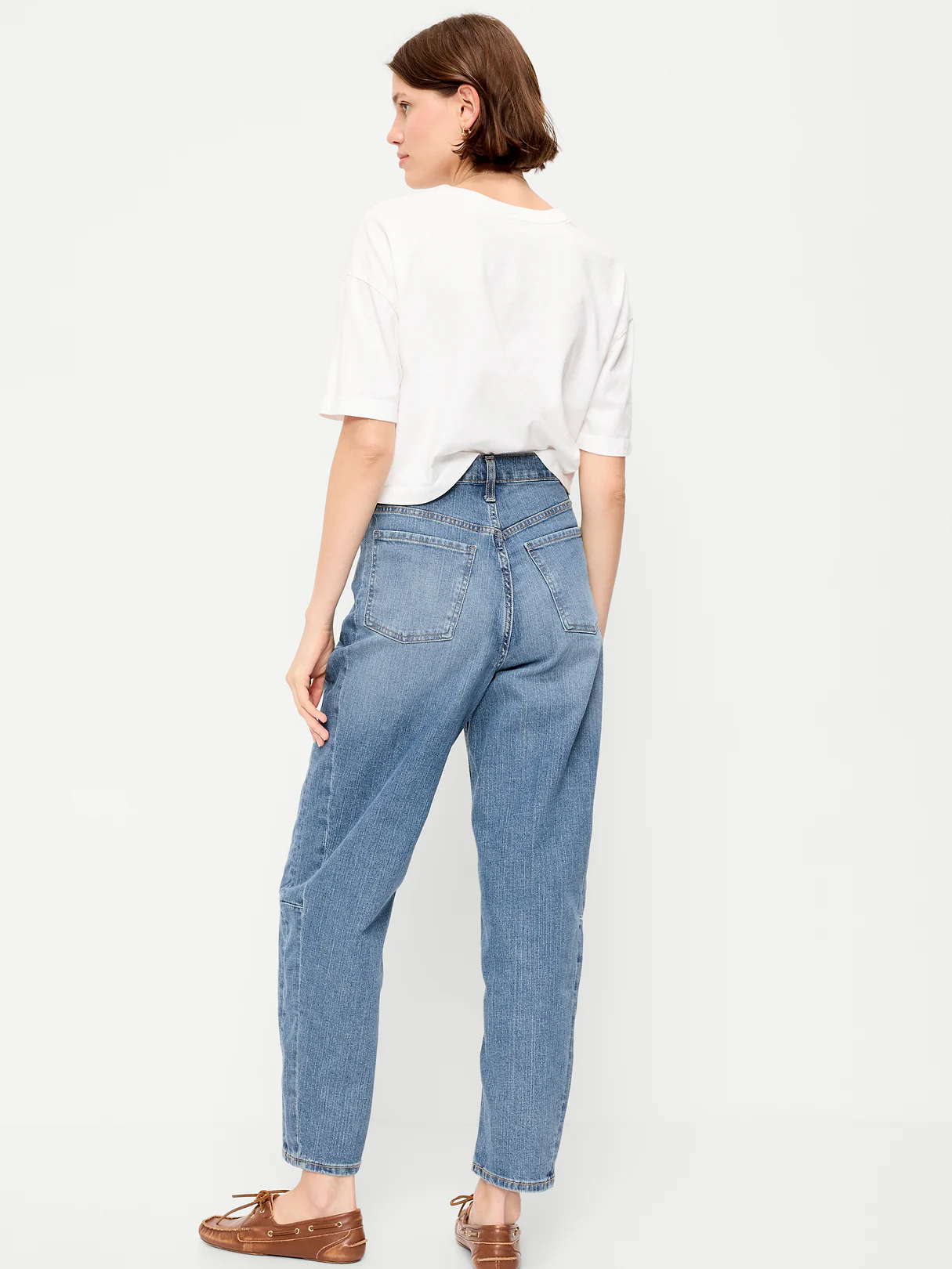 High-Waisted Baggy Barrel Ankle Jeans - Baby Blue