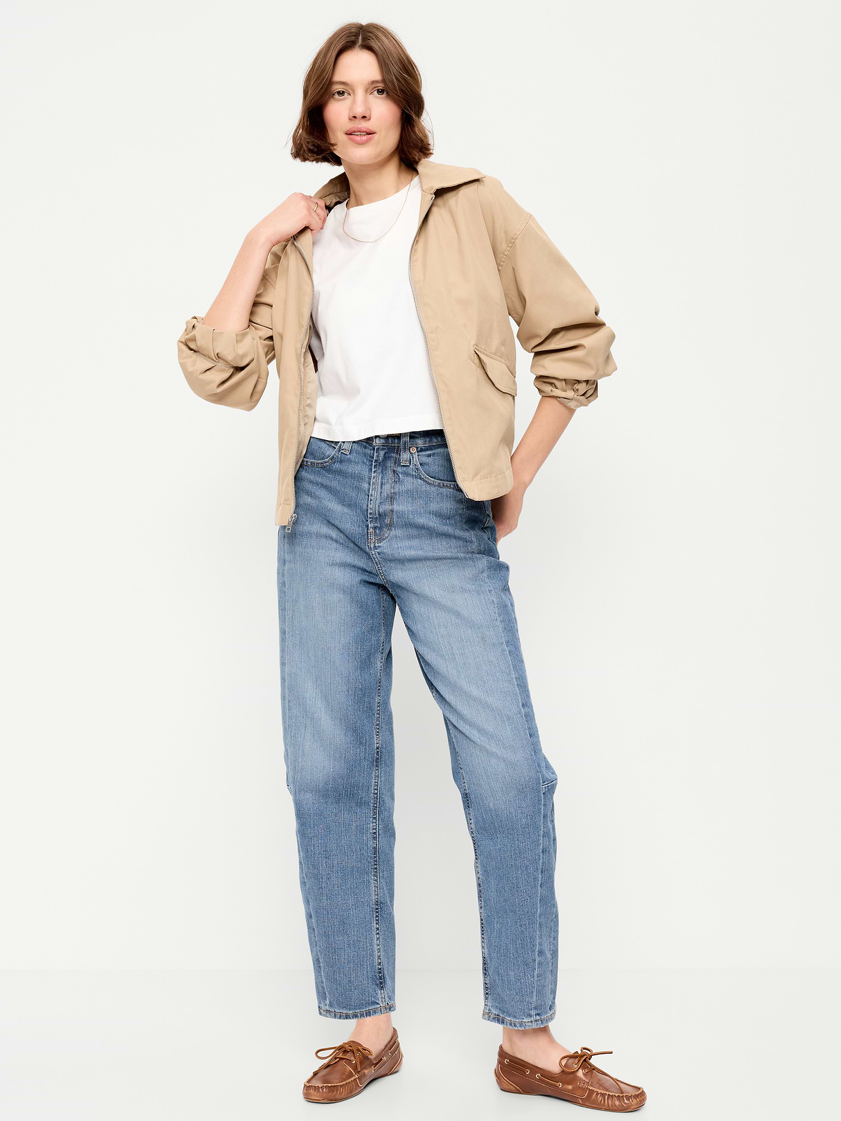 High-Waisted Baggy Barrel Ankle Jeans - Baby Blue