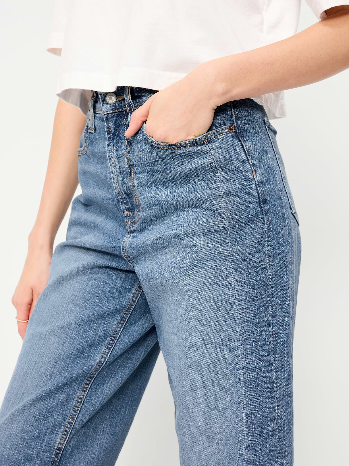 High-Waisted Baggy Barrel Ankle Jeans - Baby Blue