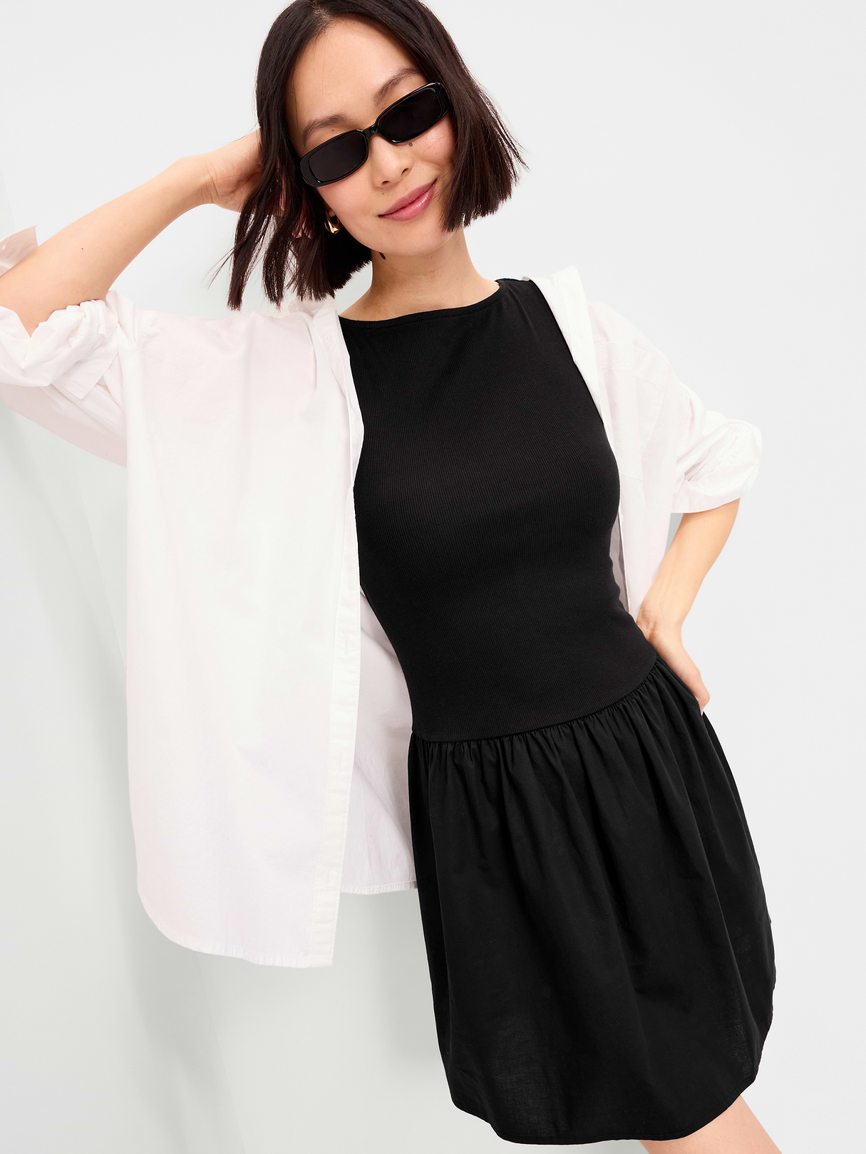 Mixed Media Drop-Waist Mini Dress - Black Jack