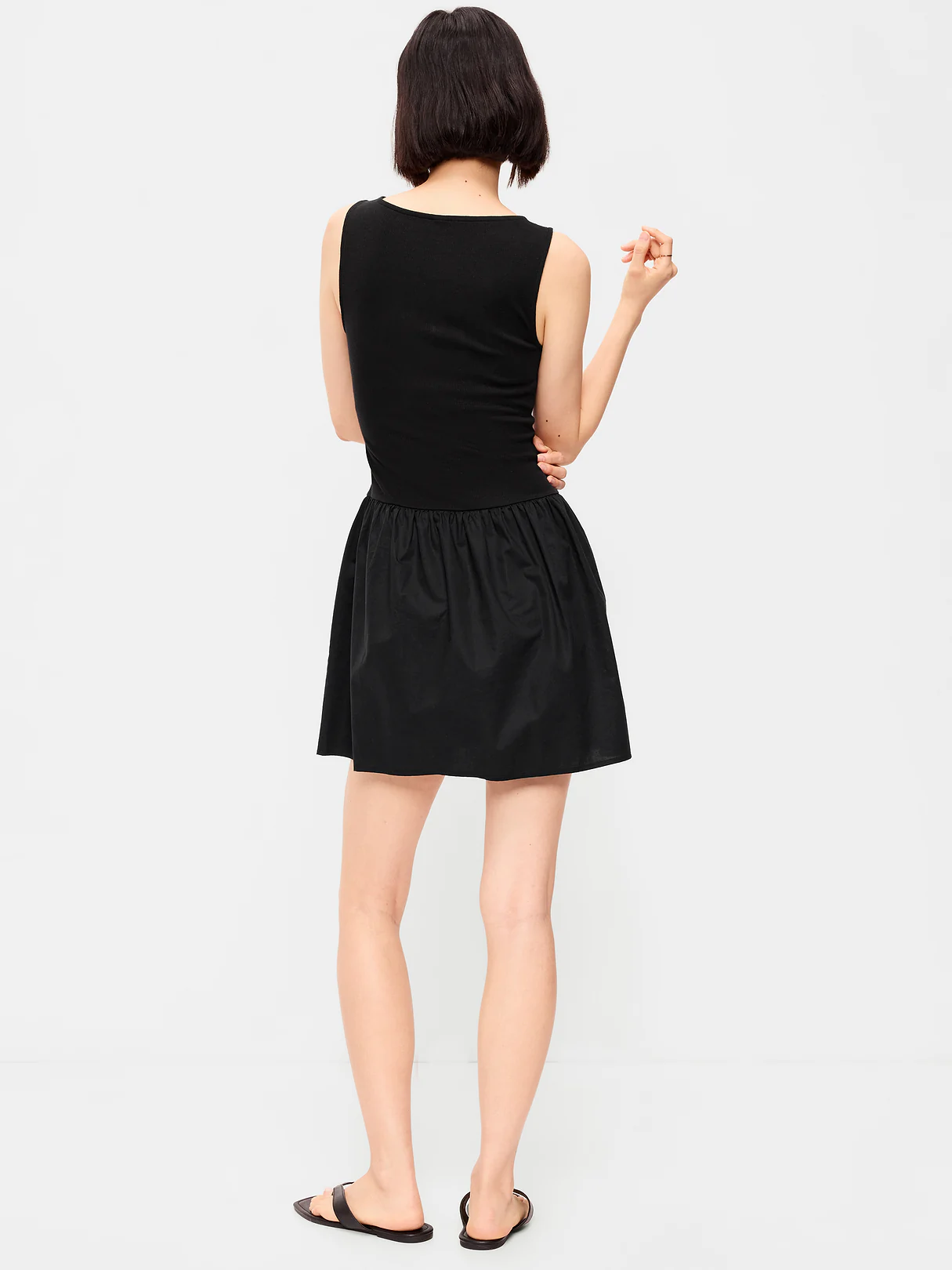 Mixed Media Drop-Waist Mini Dress - Black Jack