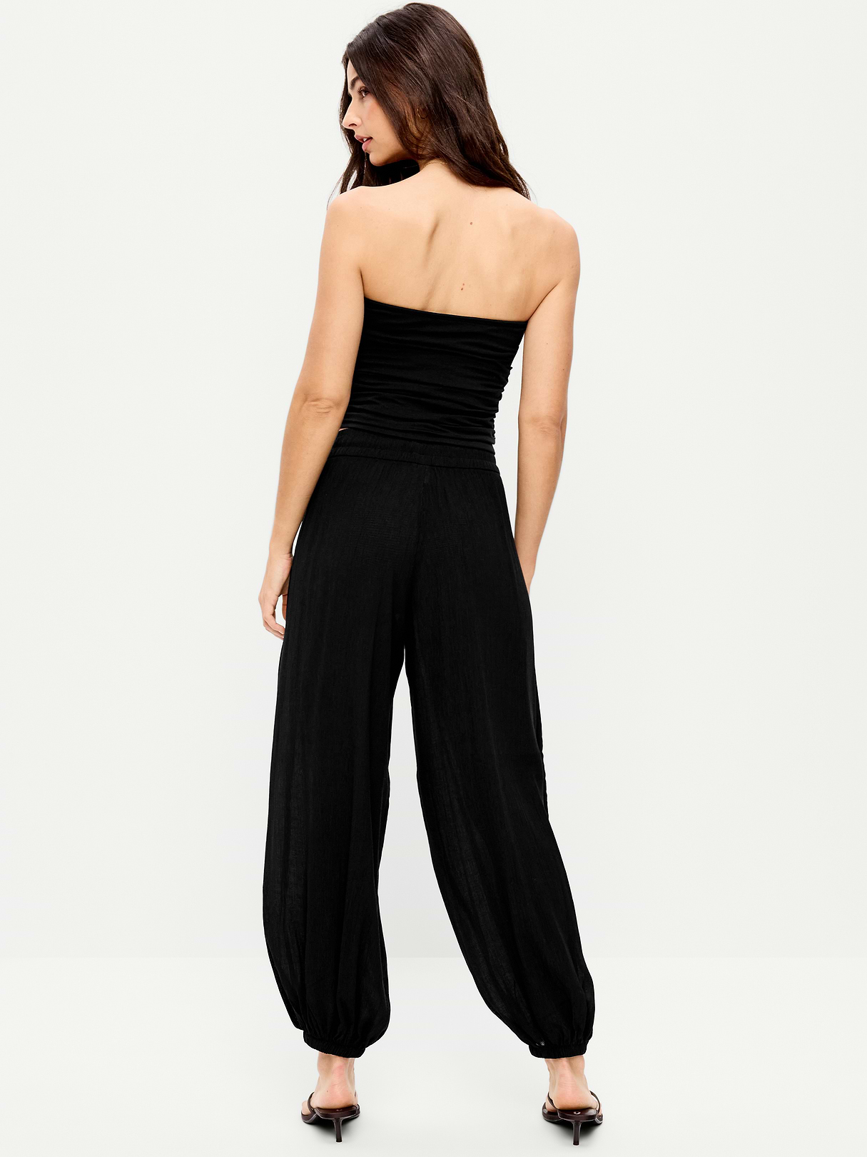 High-Waisted Sheer Crinkle Crepe Harem Pants - Black Jack