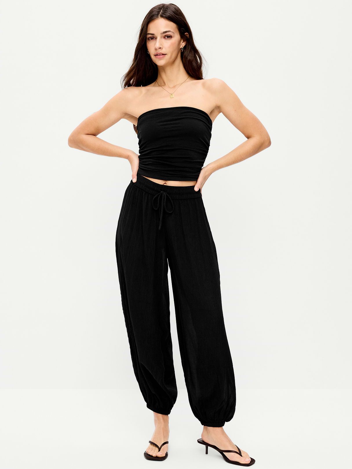High-Waisted Sheer Crinkle Crepe Harem Pants - Black Jack
