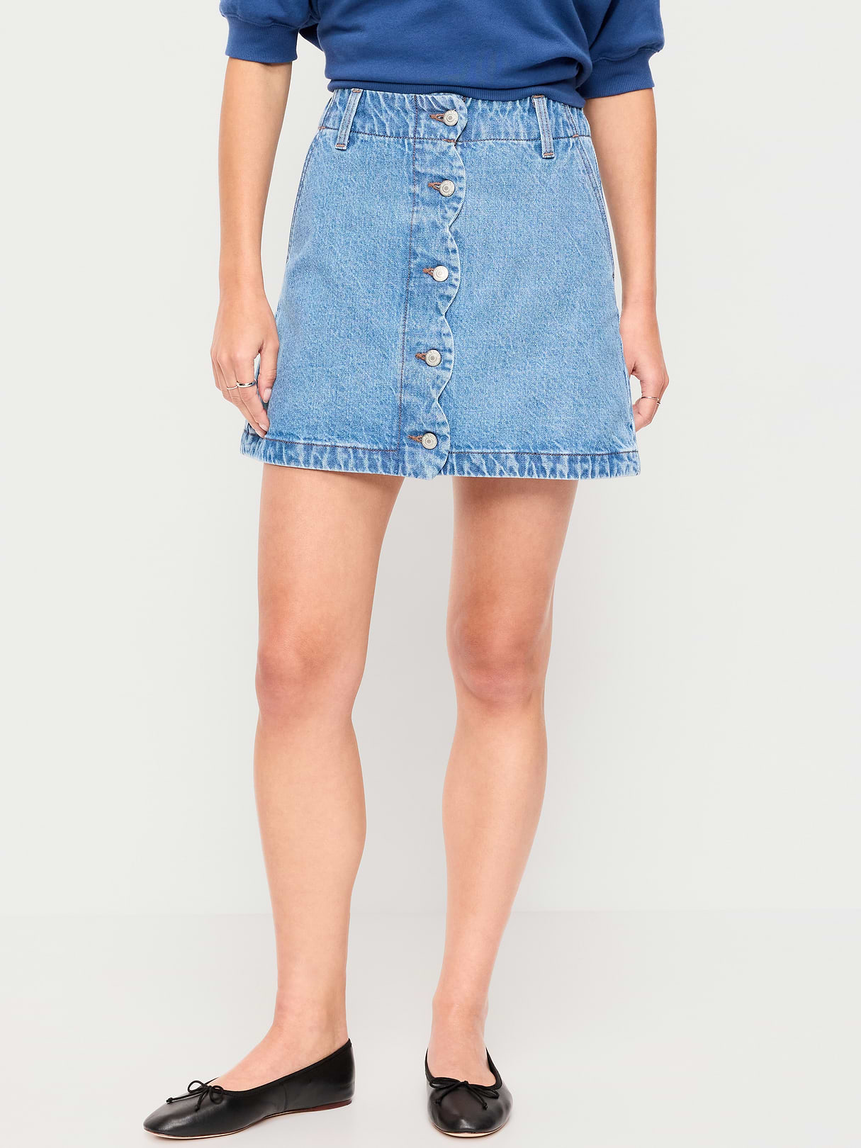 Scalloped-Edge Button-Down Mini Skirt - Milo