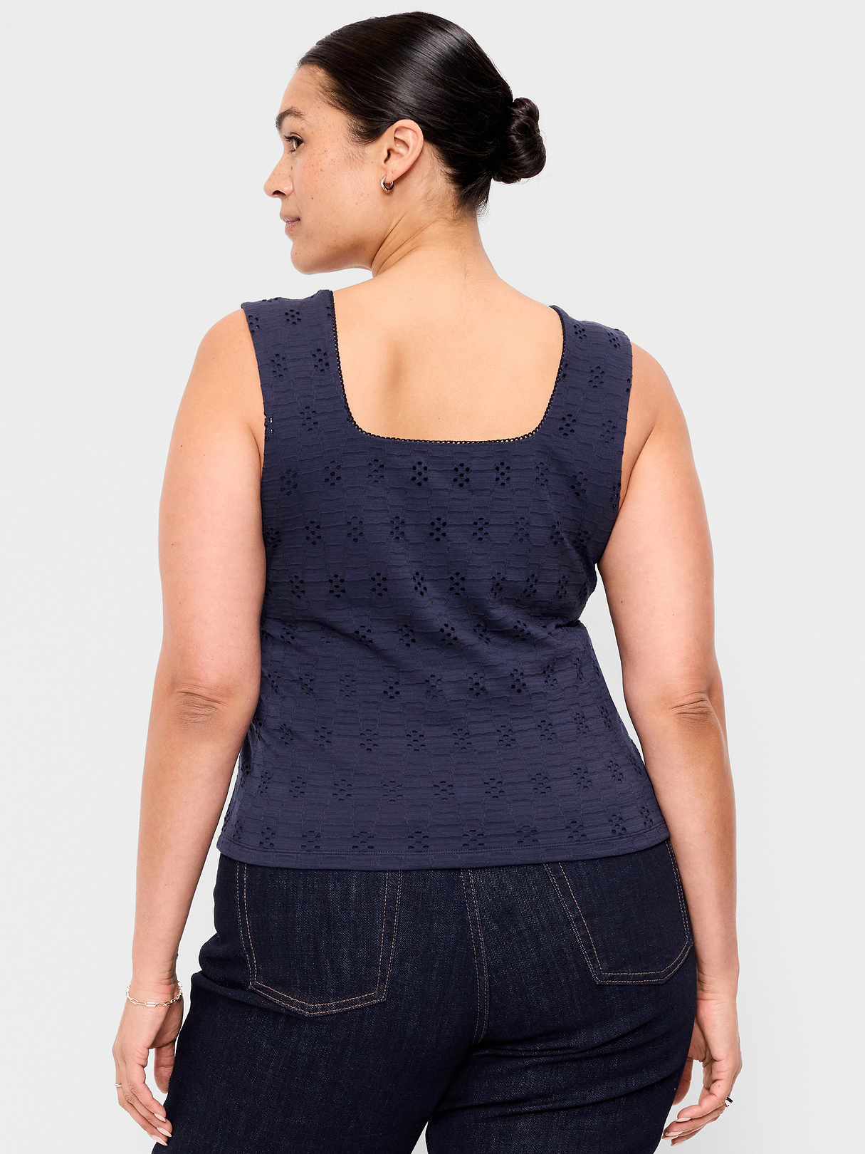 Seamed-Bodice Eyelet Tank Top - Arctic Depth