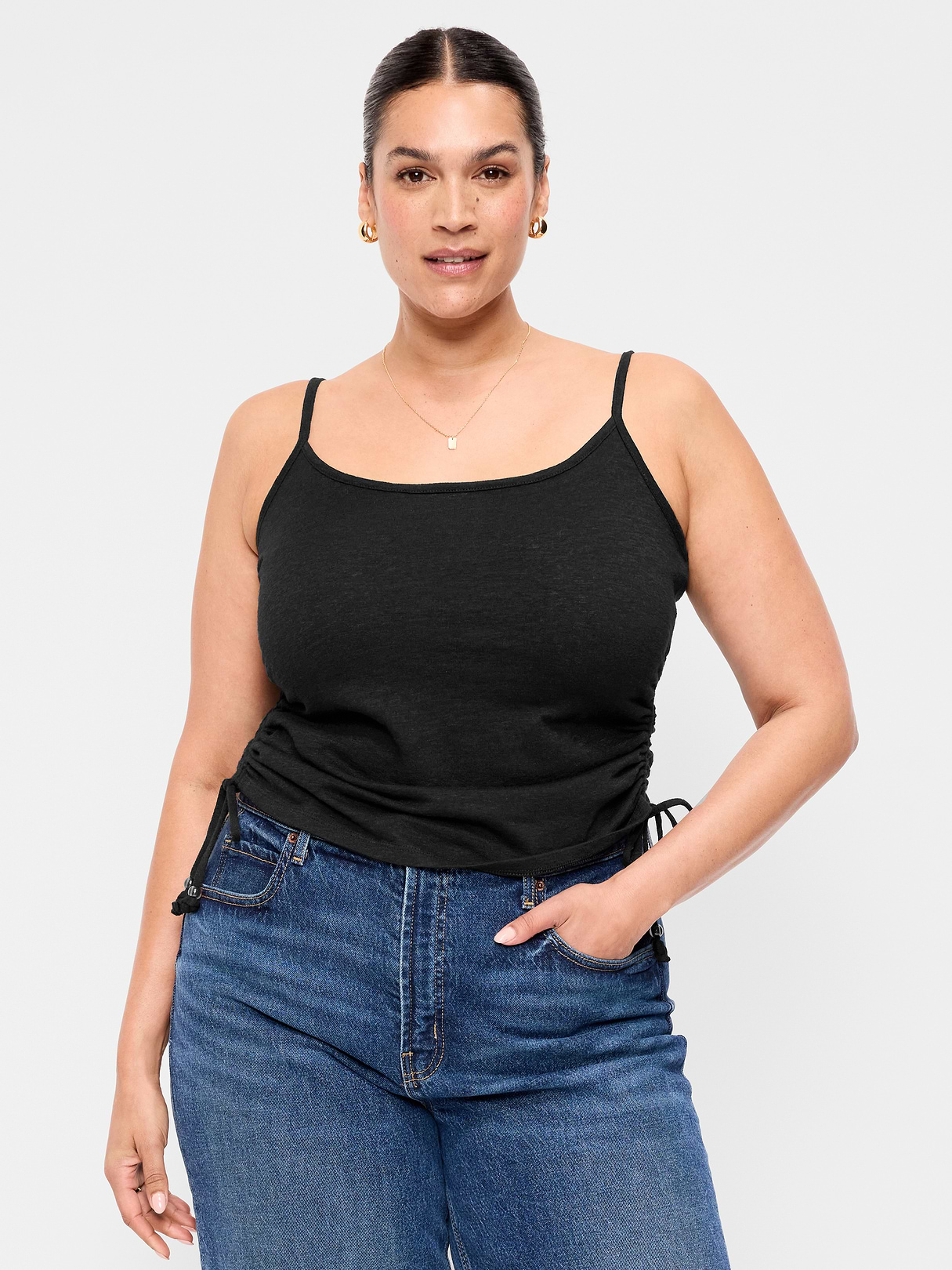 Shirred Side Cami Tank Top - Black Jack