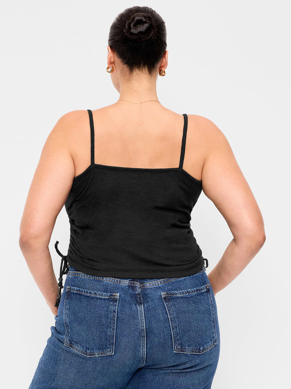 Shirred Side Cami Tank Top - Black Jack