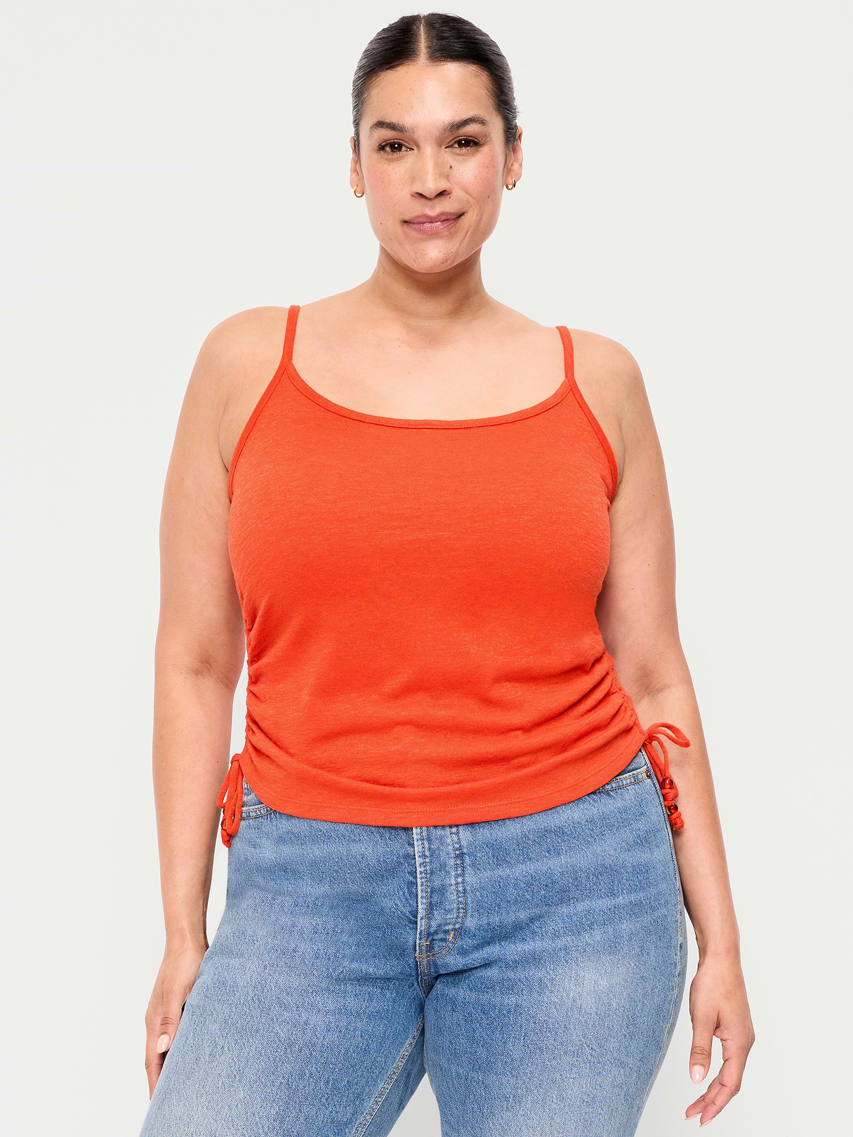 Shirred Side Cami Tank Top - Ornament Orange