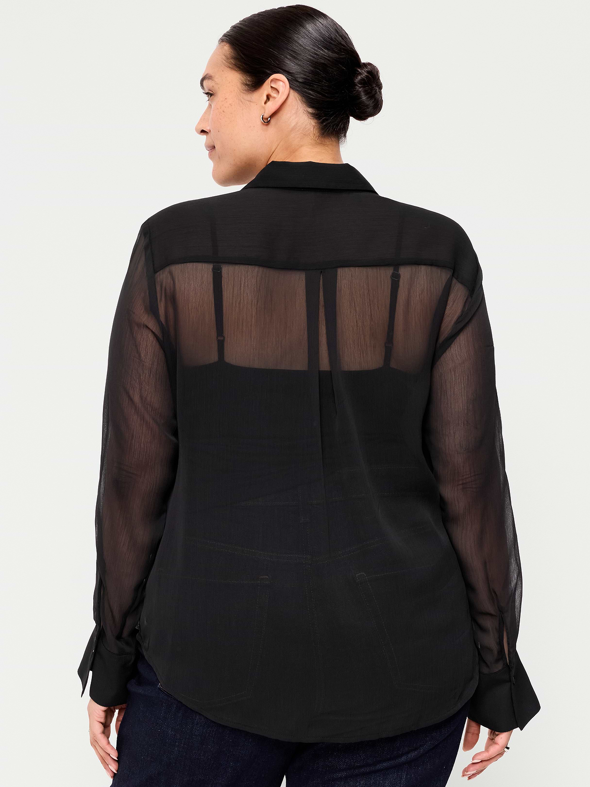 Chiffon Sheer Button-Down Shirt - Black Jack