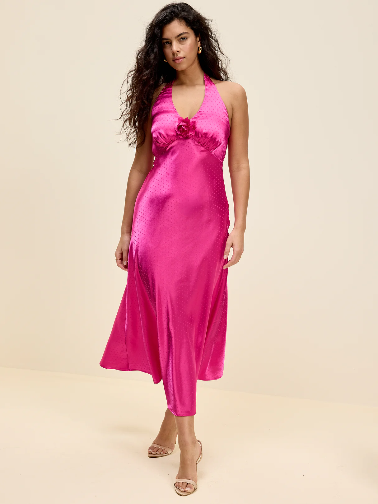 The Occasion by Old Navy Fit and Flare Satin Halter Midi Dress - Dragonfruit