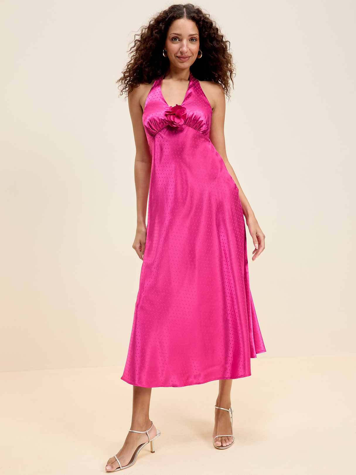 The Occasion by Old Navy Fit and Flare Satin Halter Midi Dress - Dragonfruit
