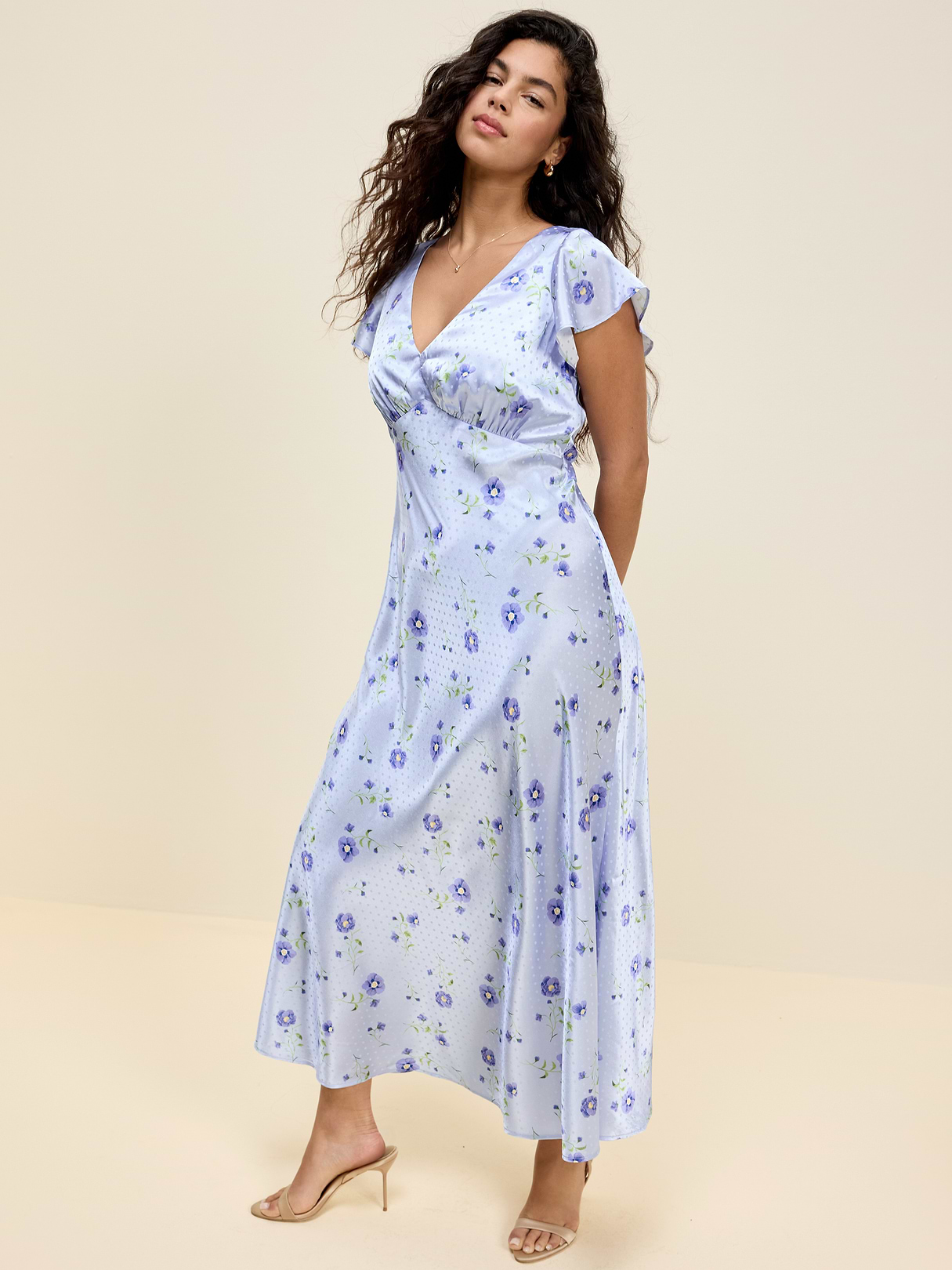 The Occasion by Old Navy Satin Flutter-Sleeve Maxi Dress - Blue Floral