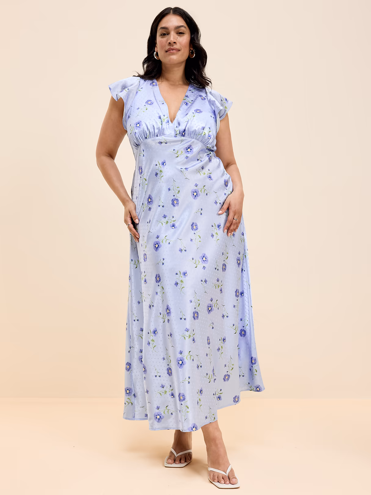 The Occasion by Old Navy Satin Flutter-Sleeve Maxi Dress - Blue Floral