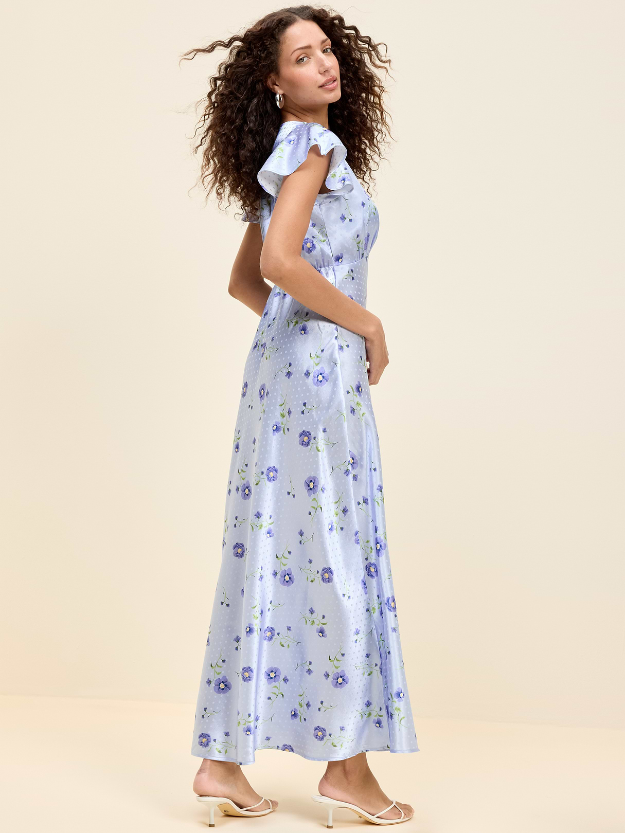 The Occasion by Old Navy Satin Flutter-Sleeve Maxi Dress - Blue Floral
