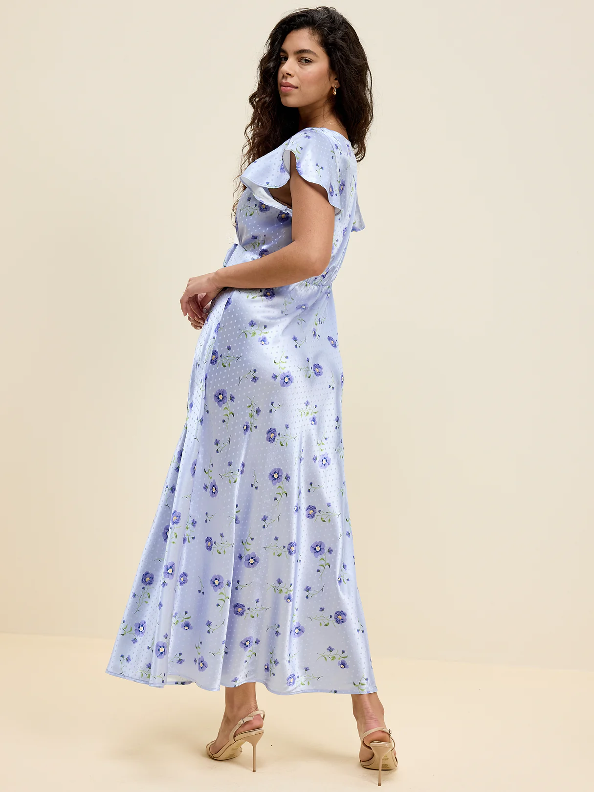 The Occasion by Old Navy Satin Flutter-Sleeve Maxi Dress - Blue Floral