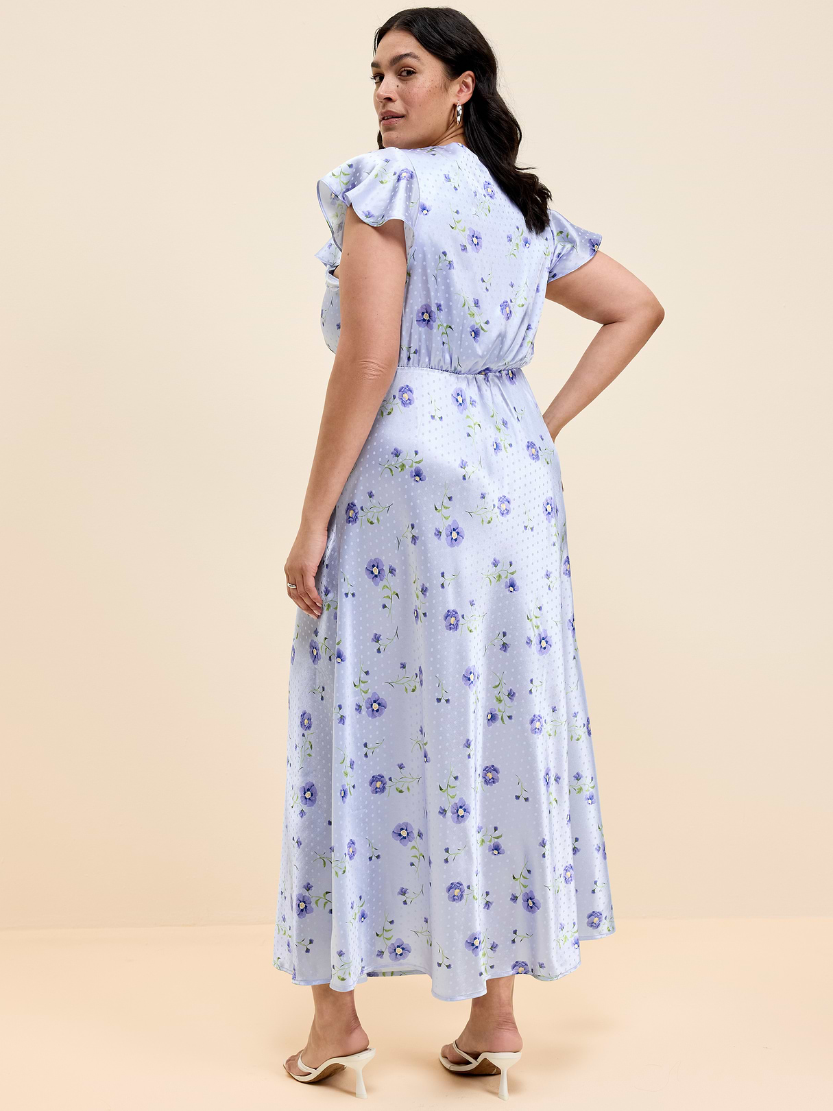 The Occasion by Old Navy Satin Flutter-Sleeve Maxi Dress - Blue Floral