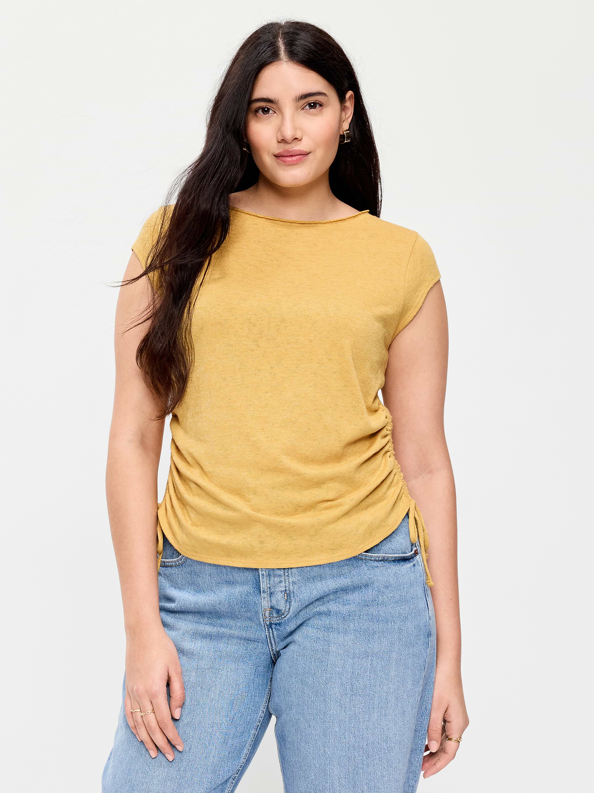 Cap-Sleeve Shirred Side Top - Sandstorm
