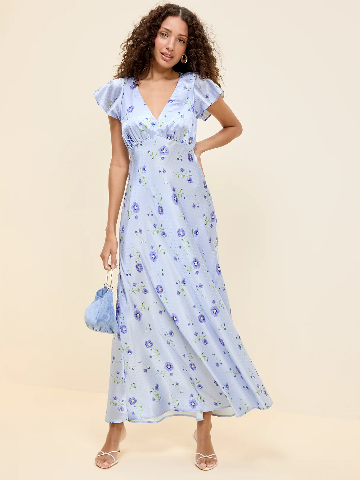 The Occasion by Old Navy Satin Flutter-Sleeve Maxi Dress - Blue Floral