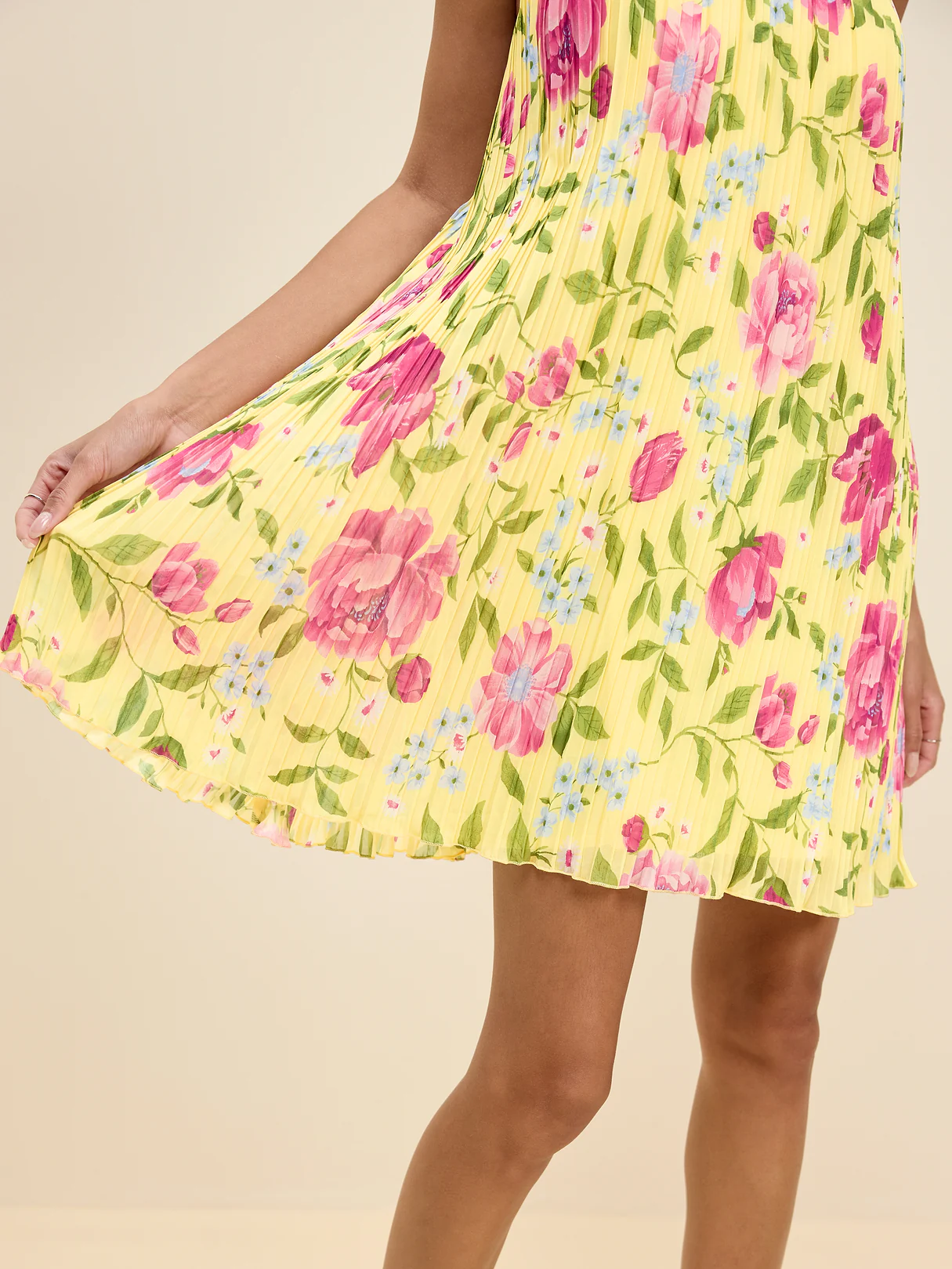 The Occasion by Old Navy Pleated Halter Swing Mini Dress - Yellow Floral