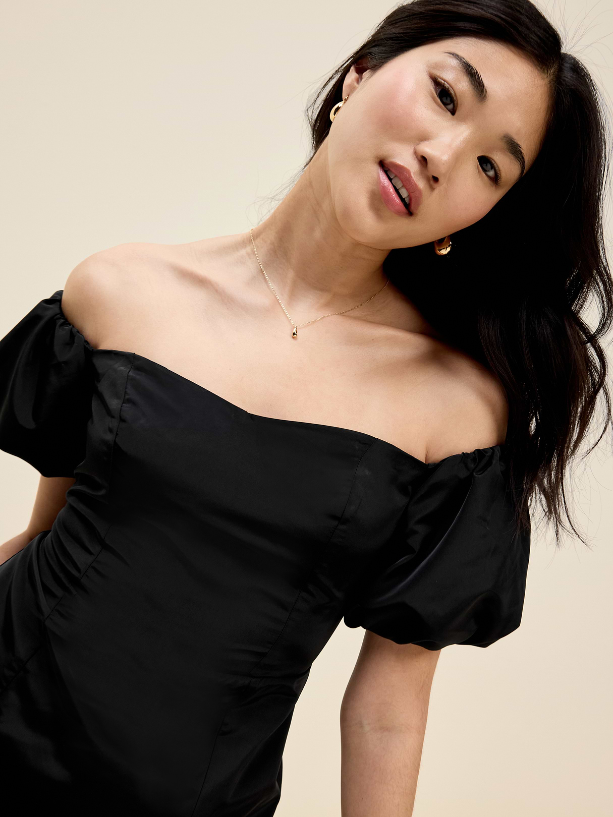 The Occasion by Old Navy Fit & Flare Puff-Sleeve Taffeta Mini Dress - Black Jack