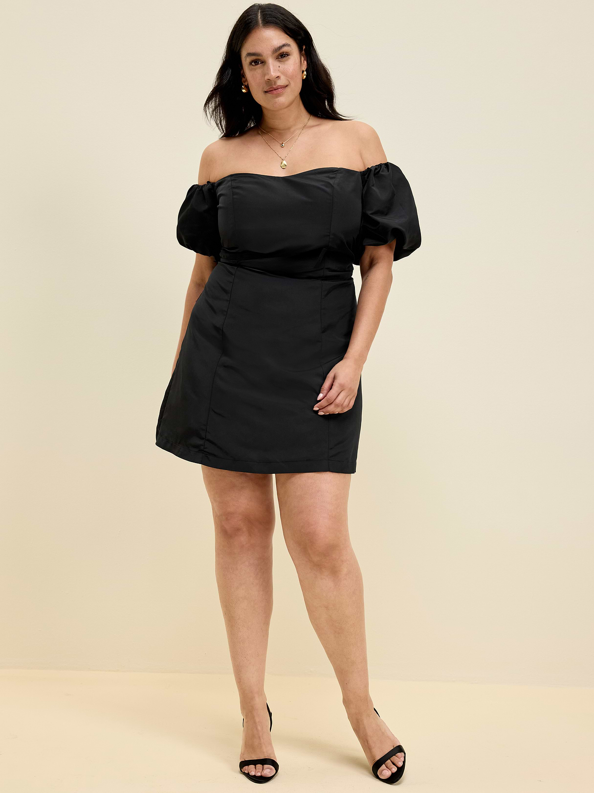 The Occasion by Old Navy Fit & Flare Puff-Sleeve Taffeta Mini Dress - Black Jack