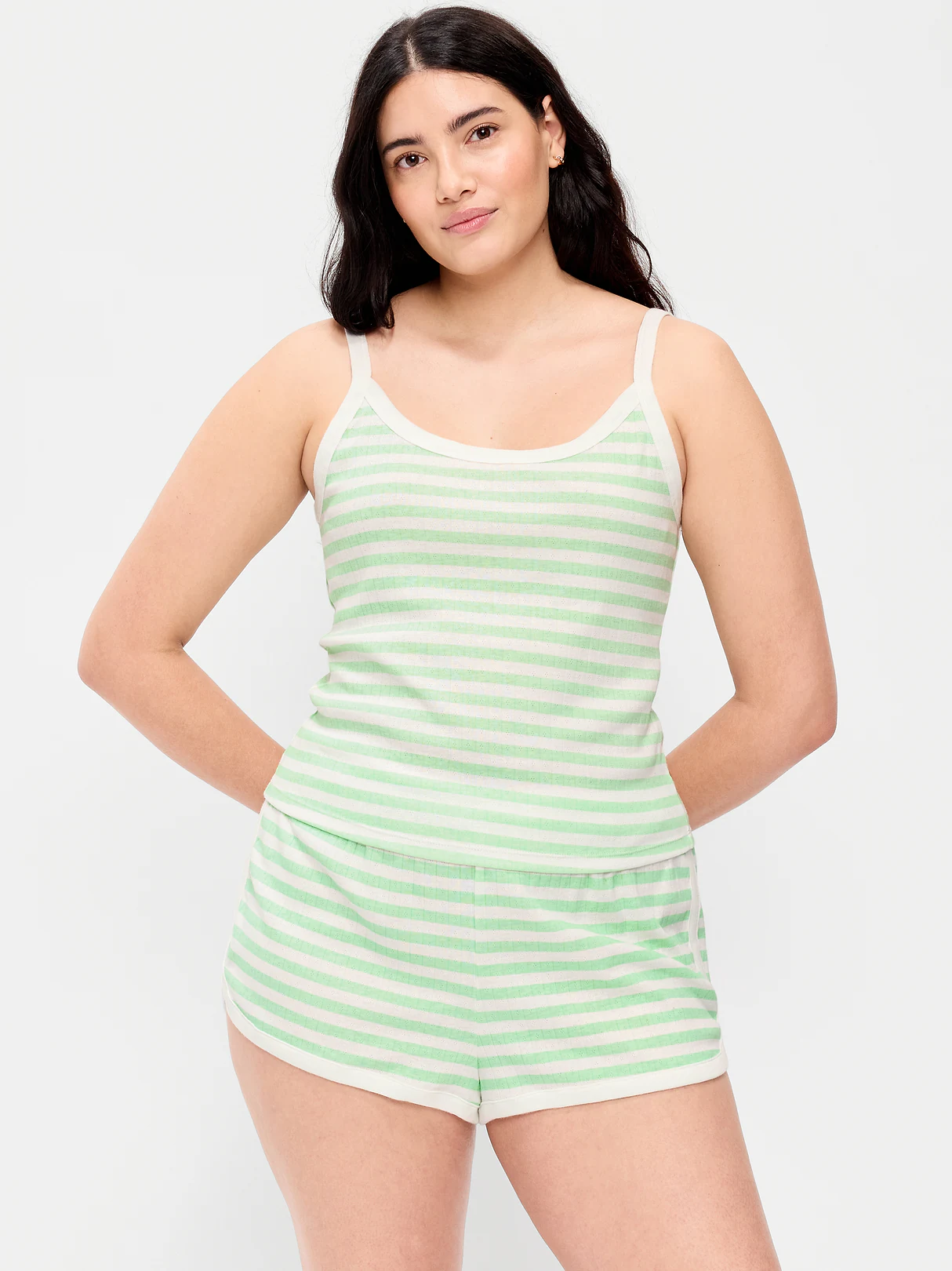 Pointelle Cami Tank Top - Green Stripe